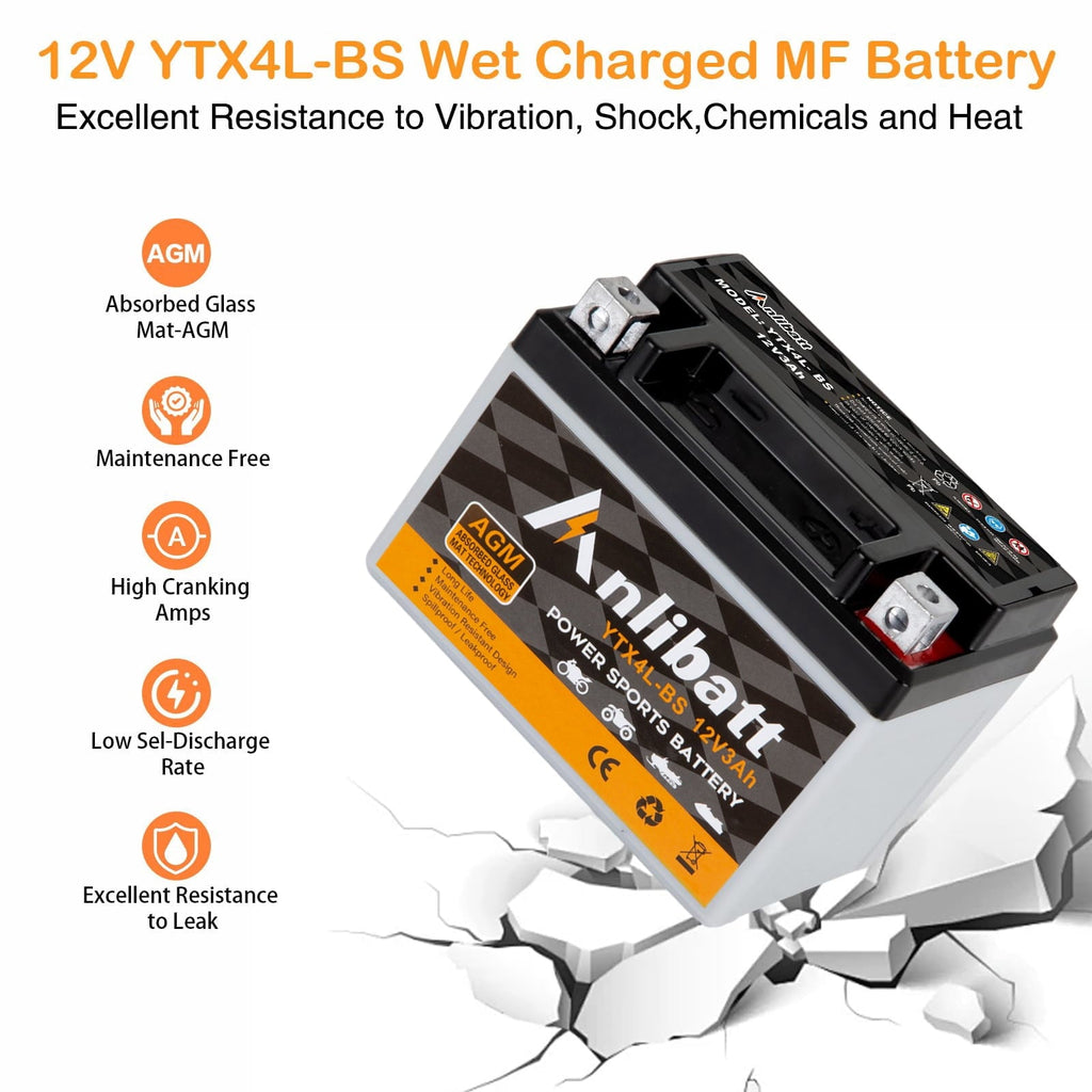 Anlibatt YTX14-BS Motorcycle Battery 12V 12Ah 200CCA Rechargeable Sealed Batteries Powersport Replacement for ATV, Scooter, Jet ski, Dirt Bike