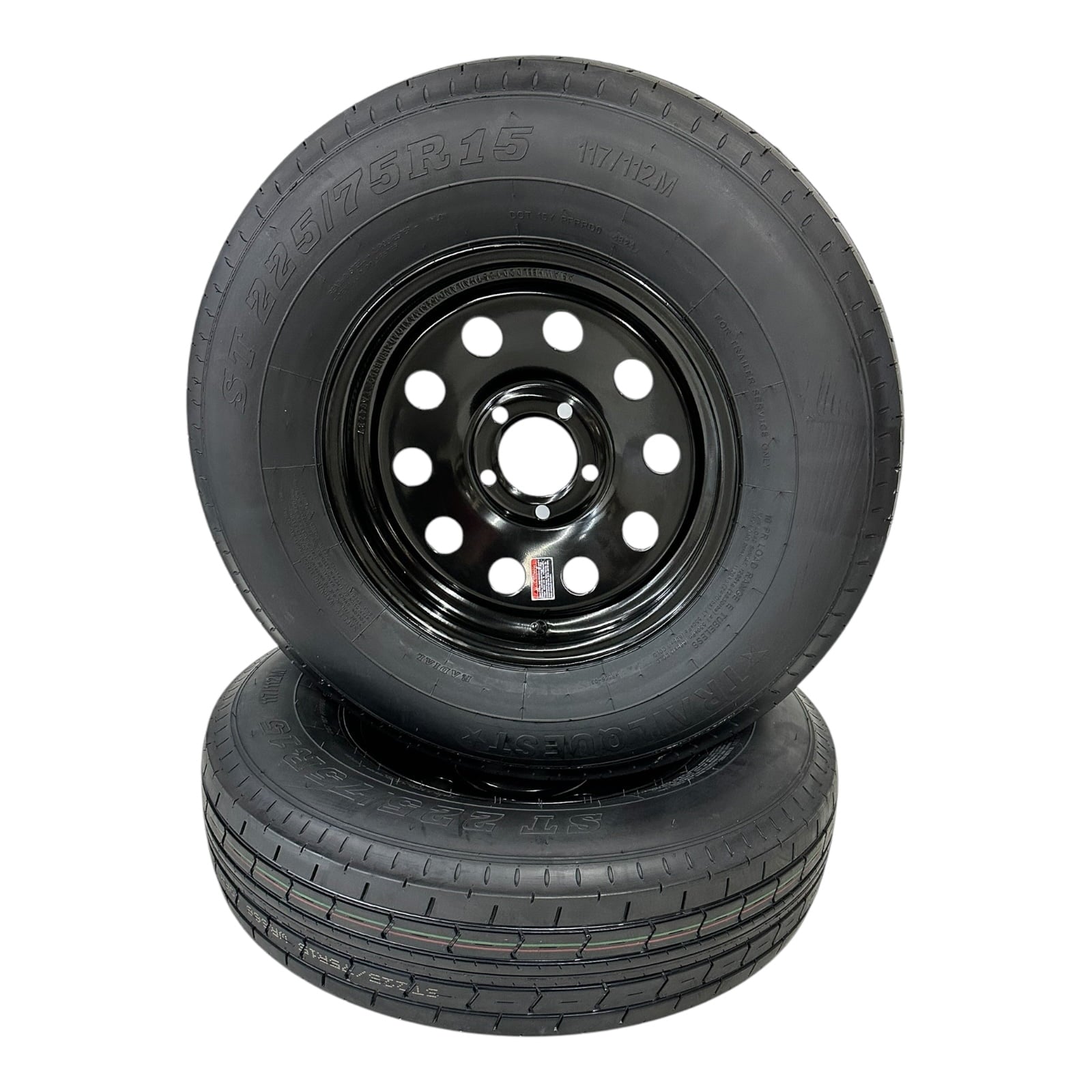 2-PK TrailQuest Trailer Tire Rim ST225/75R15 LRE Radial 5 Lug Black Modular Wheel 5X4.5 Bolt Pattern