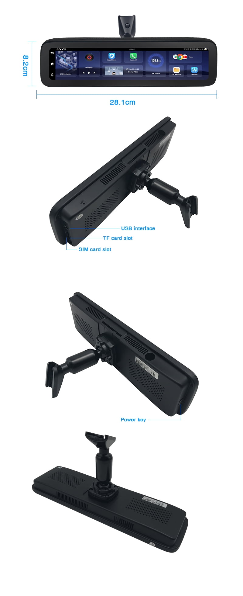 360-degree Panoramic 4CH Cameras Lens Car Dvr Backup Mirror Dash Camera with Gps