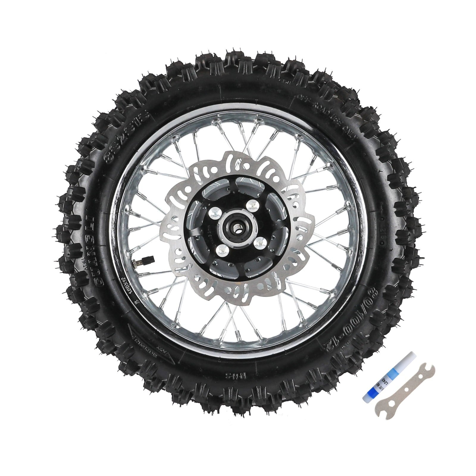 14 12 Complete Wheels Combo Front 60/100-14 + Rear 80/100-12 Wheel Rim 12mm Bearing + 420 Sprocket + Disc Brake Assembly for Dirt Pit Bike SSR Apollo Coolster 110cc 125cc XR70 KX65