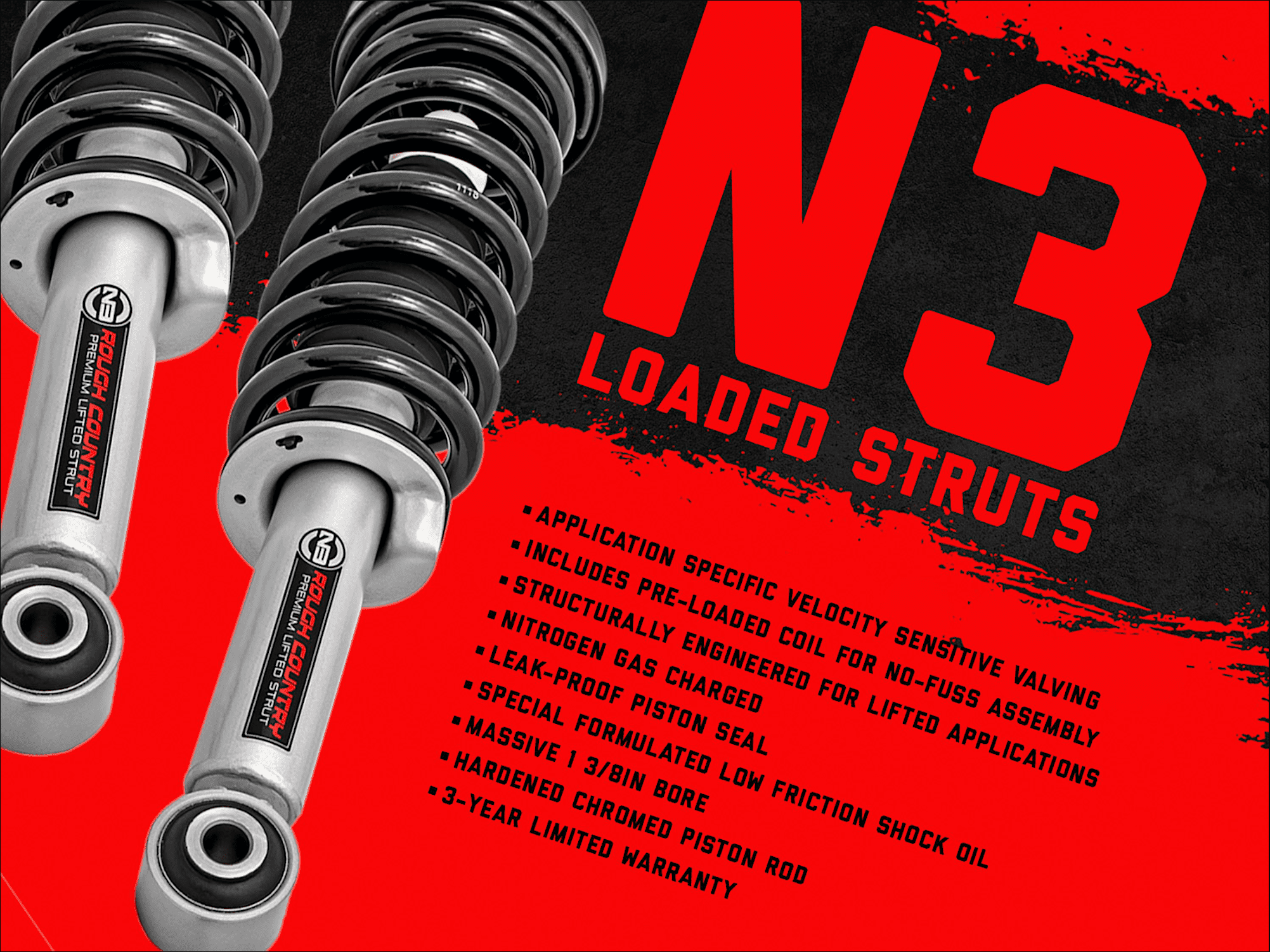 Rough Country 3 Loaded N3 Lifted Struts for 2005-2023 Toyota Tacoma - 501139