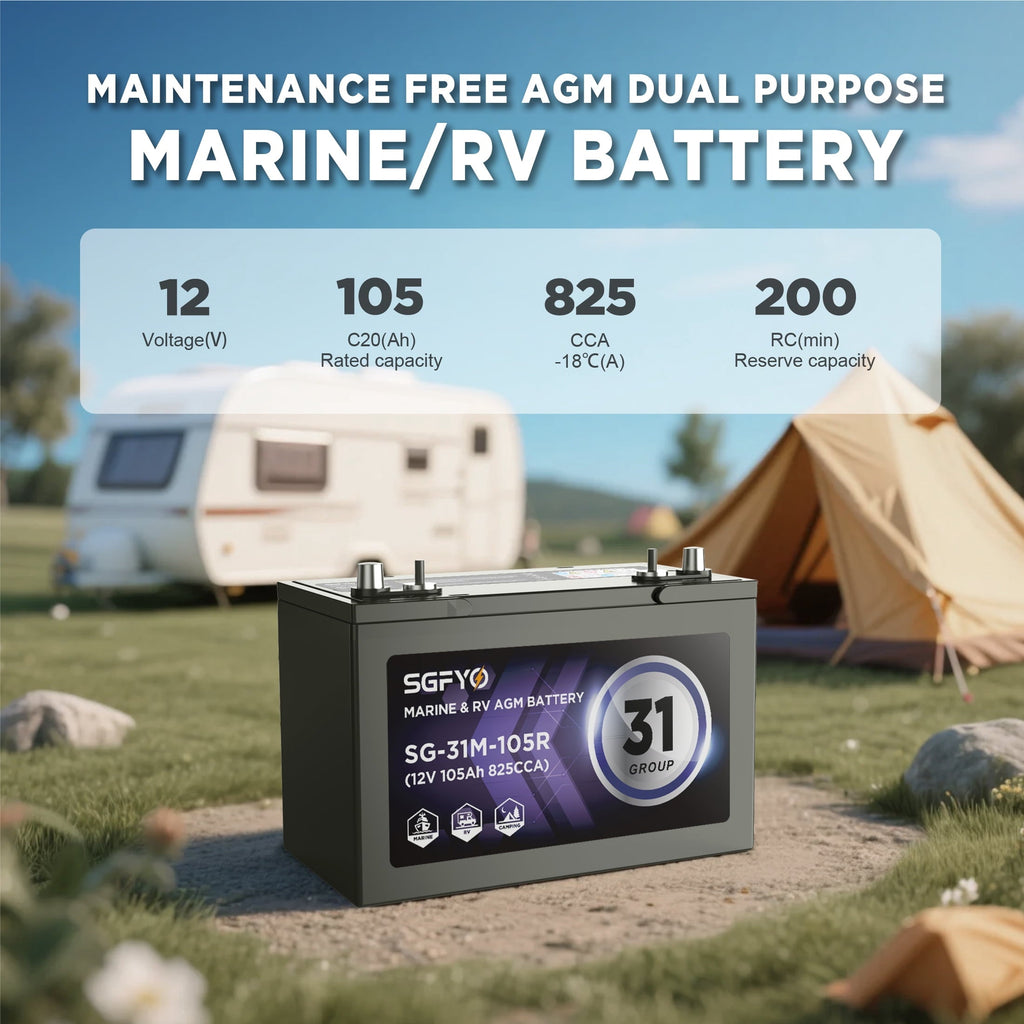 SGFYO Group Size 31M Dual Purpose Marine Battery,12V 105Ah 825CCA 200RC AGM Starter and Deep Cycle RV & Boat Batteries