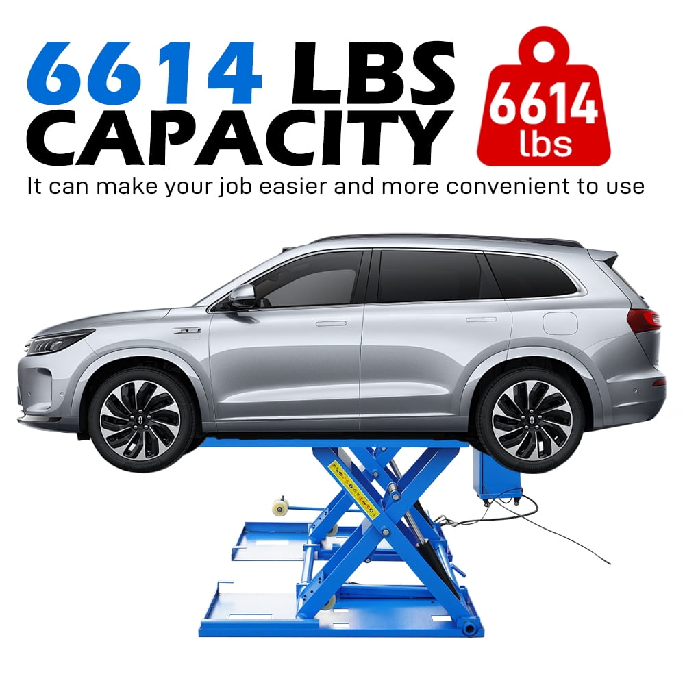 6614 lbs Mid-Rise Scissor Lift for Home Garage - 110V/60Hz Portable Car Lift with Pneumatic Release & 39.4 Lift Height - Heavy Duty Auto Lift for Truck & SUV Repair