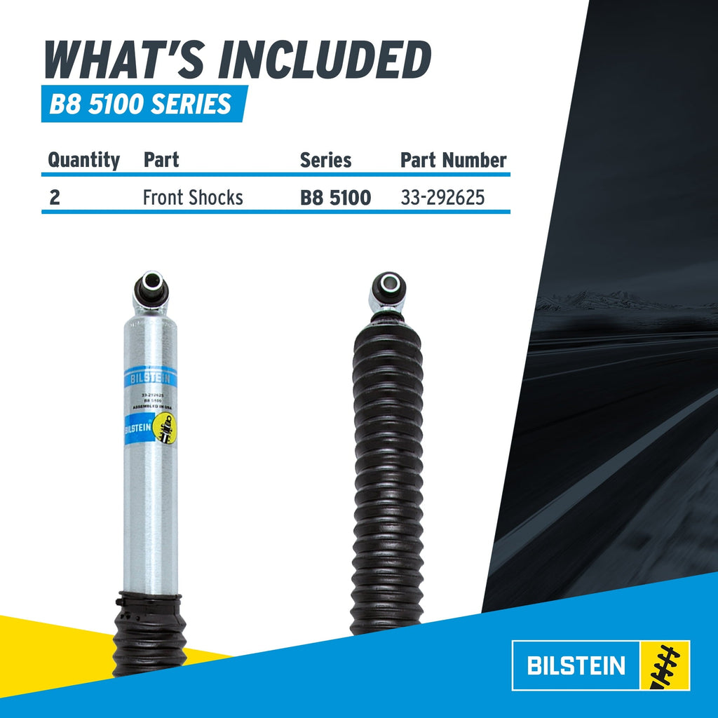 Bilstein Set of Front and Rear B8 5100 Series Shocks with Steering Stabilizer Compatible with 2020-2025 Wrangler with 2-3 Rear Lift