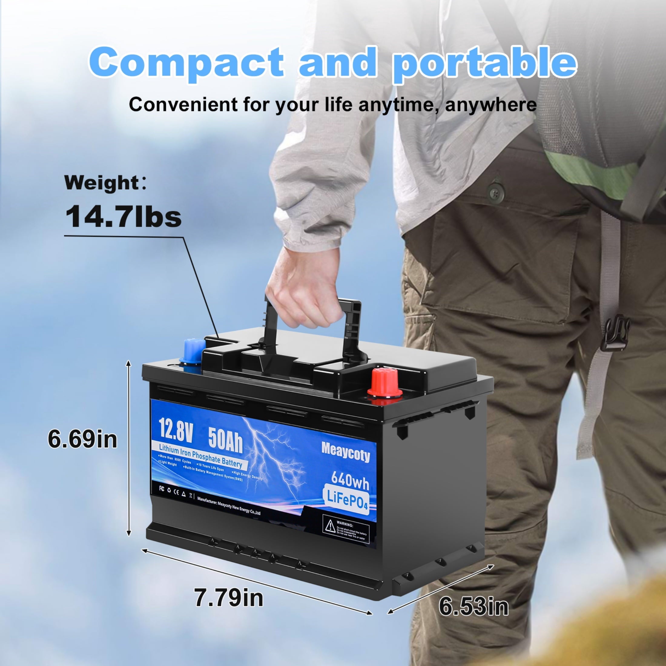 Meaycoty 12V 50Ah Lithium Iron Phosphate Battery 640wh 12V LiFePO4 Battery for Trolling Motor Boat RV