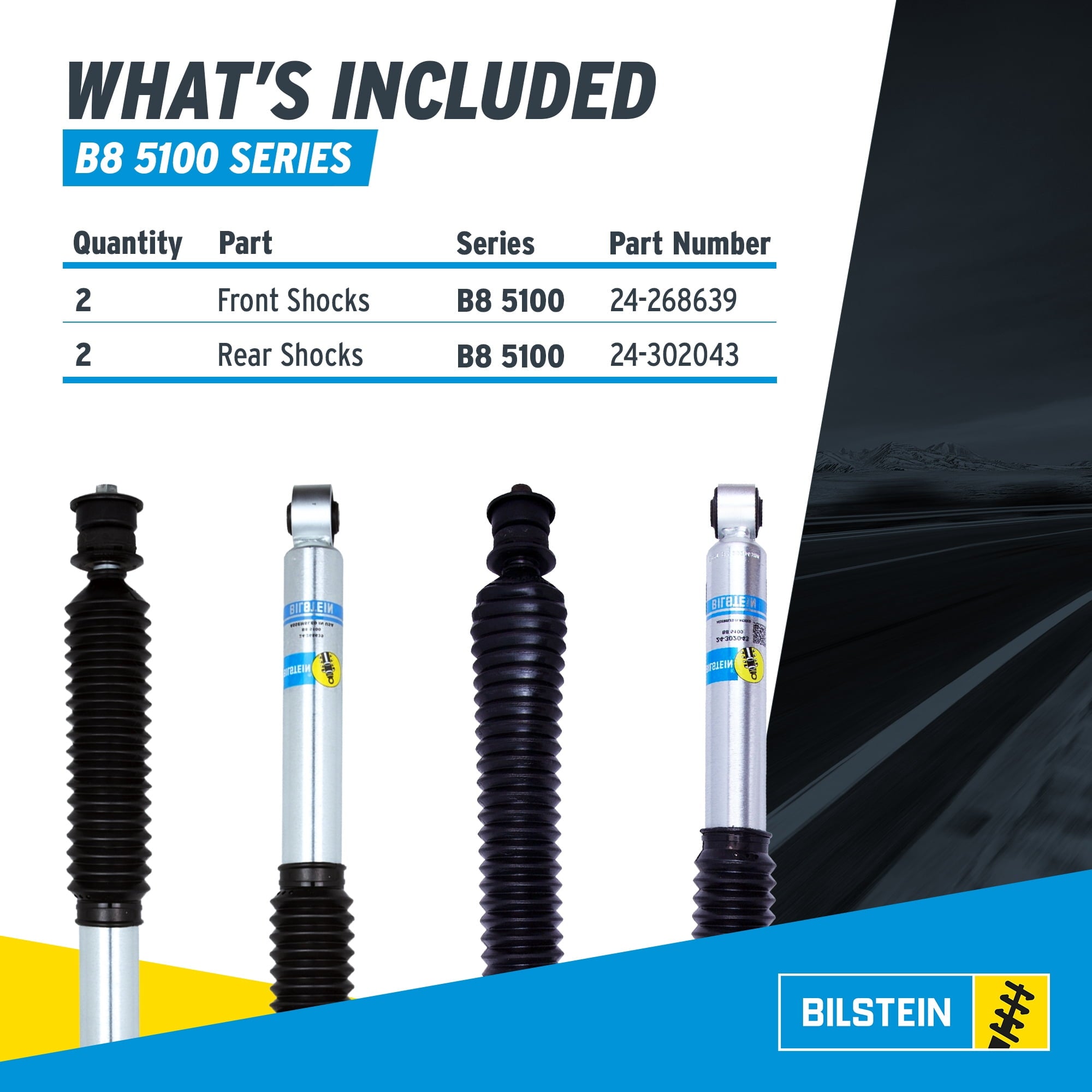 Bilstein Set of Front and Rear B8 5100 Series Shocks Compatible with 2019-2025 RAM 2500 w/o Air Suspension with 2-2.5 Front & 0-1 Rear Lift