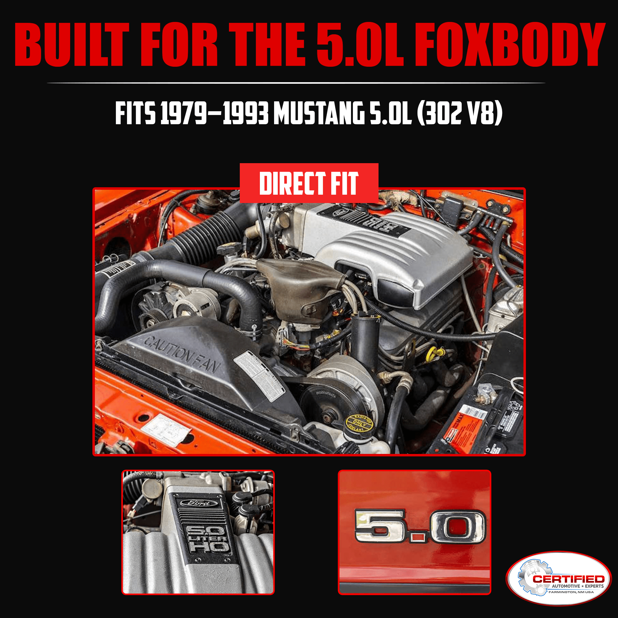 Polished 304 Stainless Steel Shorty Headers for 1979 1993 Ford Mustang 5.0L V8 Fox Body GT LX Upgraded Copper Gaskets Direct Bolt On Exhaust Manifold (Shorty Headers)