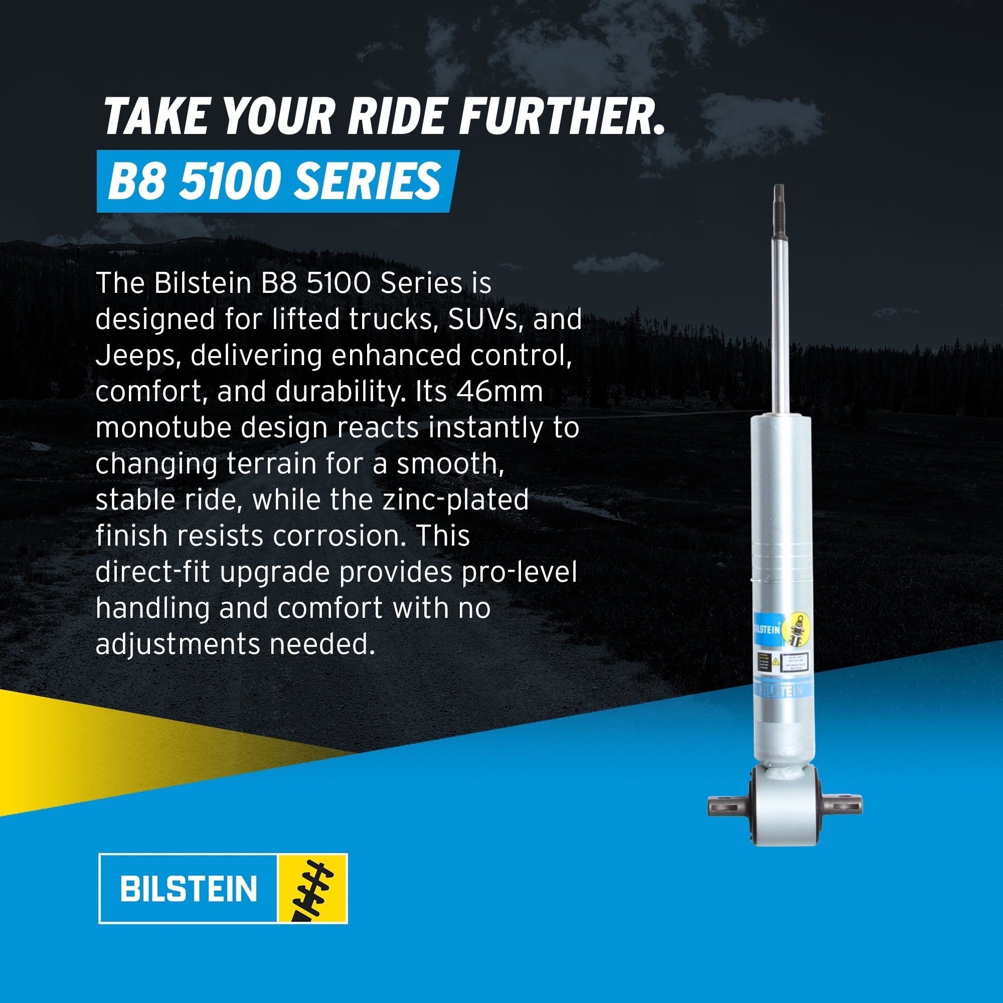 Bilstein Pair of Front B8 5100 Ride Height Adjustable Series Shocks Compatible with 2007-2013 Silverado / Sierra 1500 w/o Electronic Suspension Provides 0-1.75 Front Lift