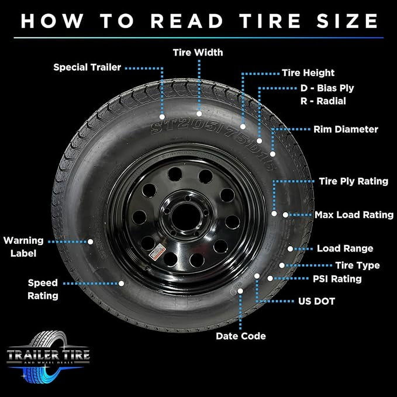 2-Pack Trailer Tire on Rim ST205/75R15 TrailQuest LRC 6 Ply Radial 5 Lug White Spoke Wheel with 5X5.5 Bolt Pattern