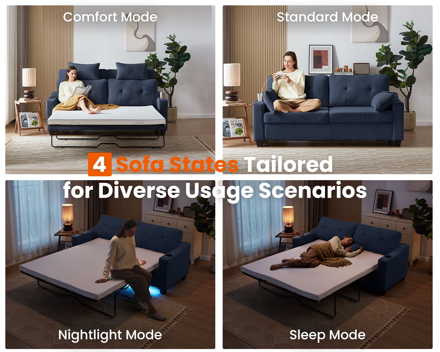 CHIC HOUSE Pull Out Sofa Bed Couch Queen Size with Mattress USB, Convertible Sleeper Sofa Loveseat for Small Spaces RV, Corduroy Pull Out Couch Bed for Living Room with Cup Holders LED Lights, Beige