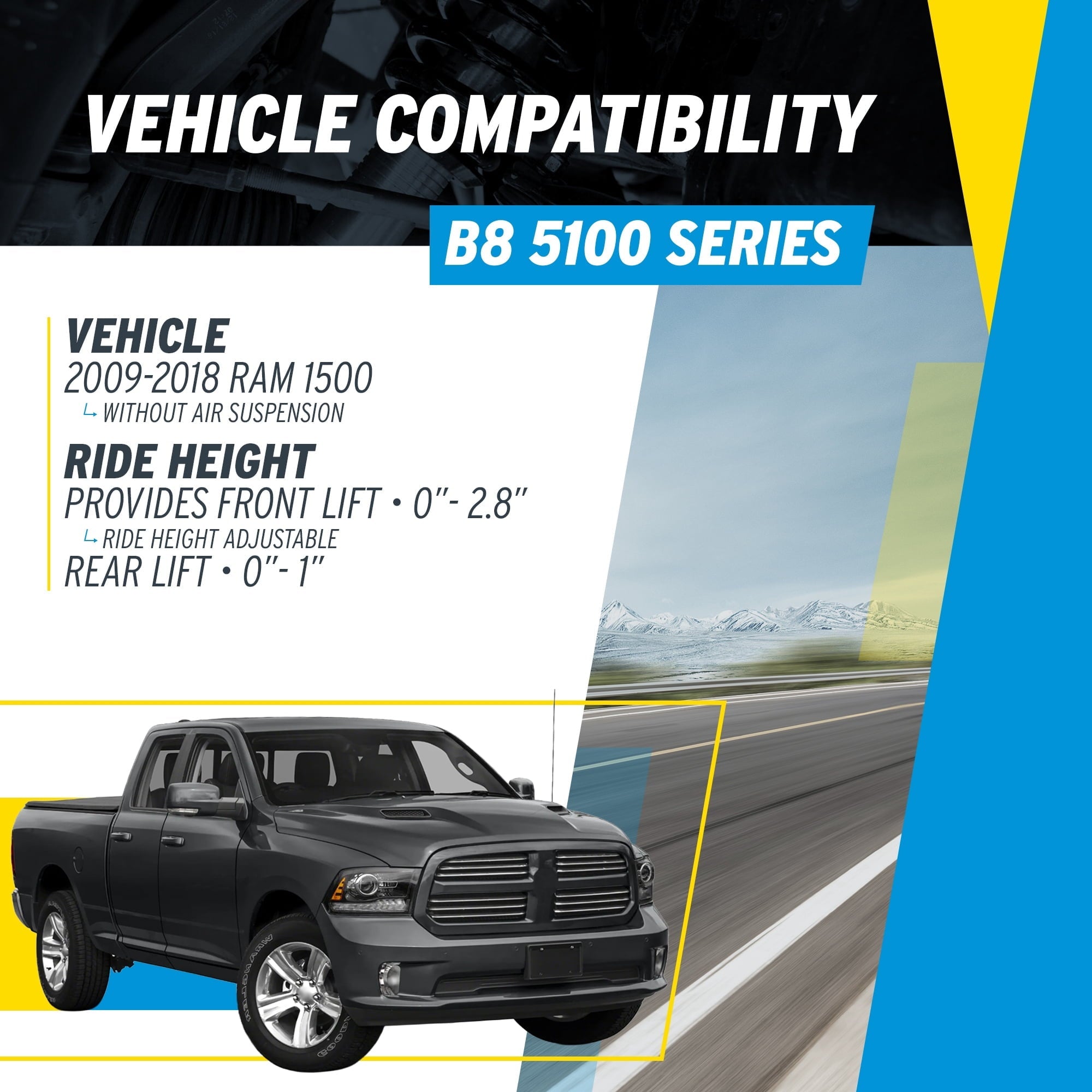 Bilstein Pair of Front B8 5100 Series Shocks Compatible with 2009-2018 RAM 1500 w/o Air Suspension | Provides 0-2.8 Front Lift