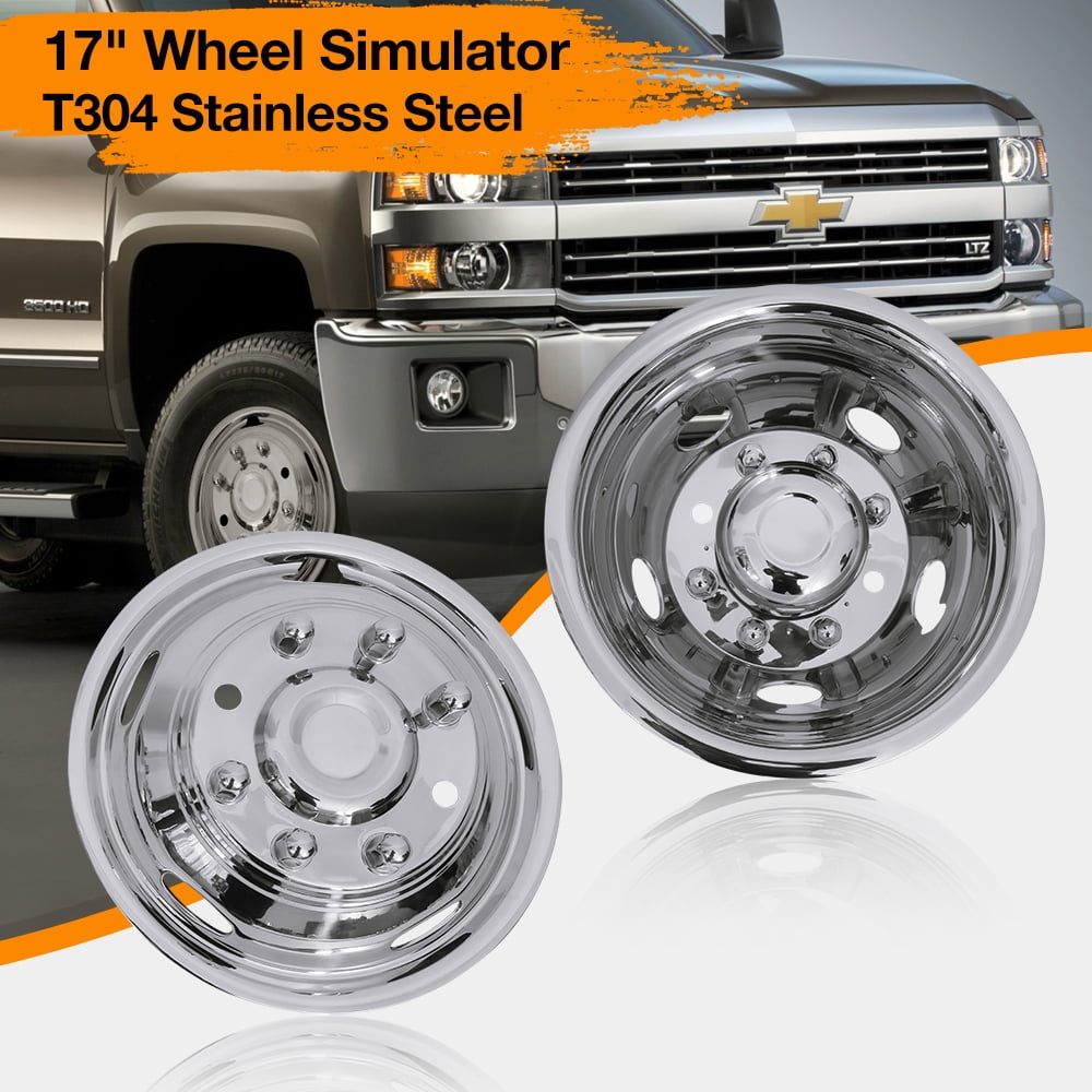 17 Inch 8 Lugs 5 Hand Holes Stainless Steel Wheel Simulators for 2011-2021 Chevy GMC 3500 Dually Wheel Truck