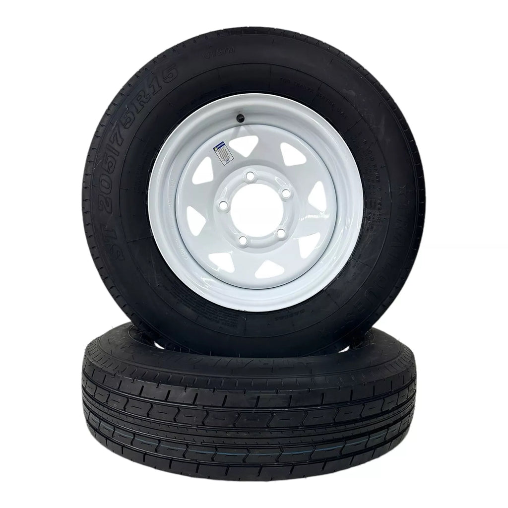 2-Pack Trailer Tire on Rim ST205/75R15 TrailQuest LRC 6 Ply Radial 5 Lug White Spoke Wheel with 5X5.5 Bolt Pattern