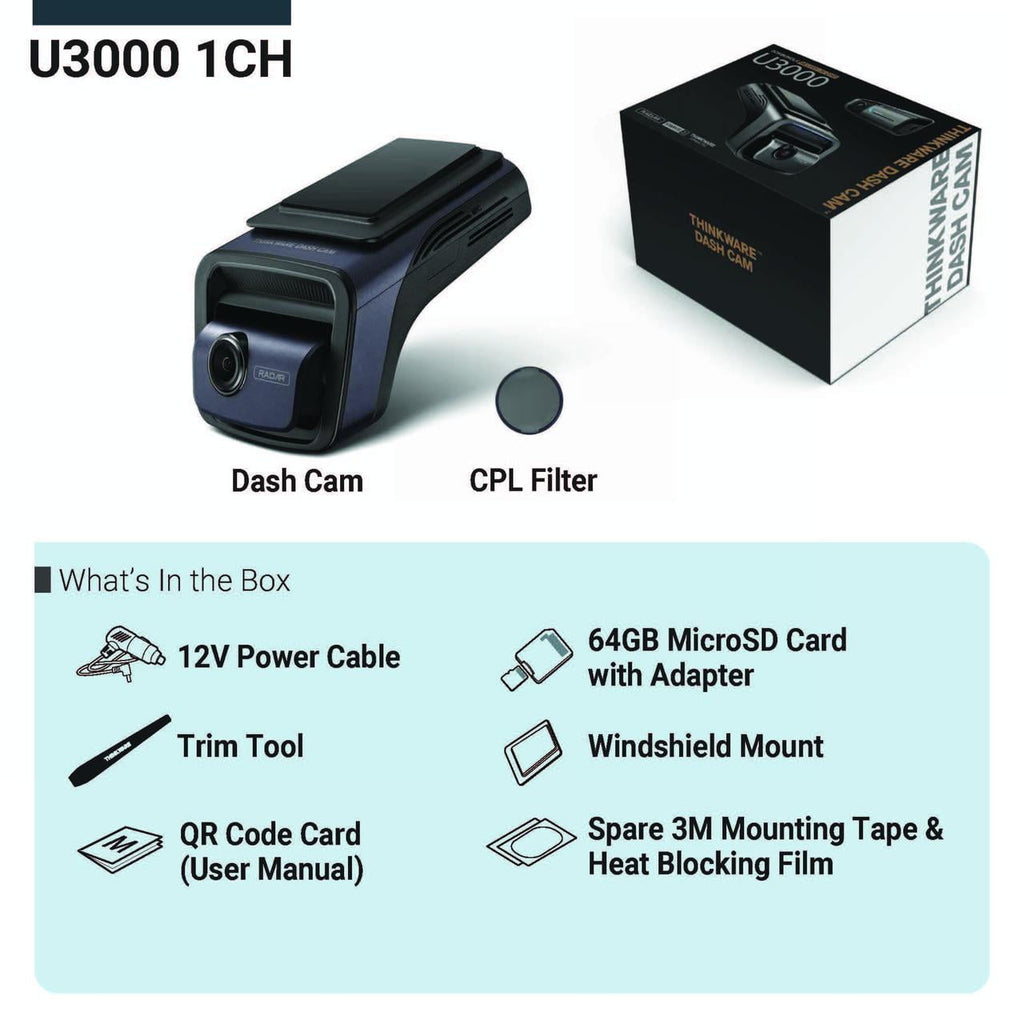 THINKWARE U3000 Ultra 4K Dash Cam Front STARVIS 2 Sensor Super Night Vision Dashcam for Car Camera 5GHZ WiFi GPS Radar Buffered Parking Mode CPL Filter Red Light Speed Camera Alerts Optional Rear Cam