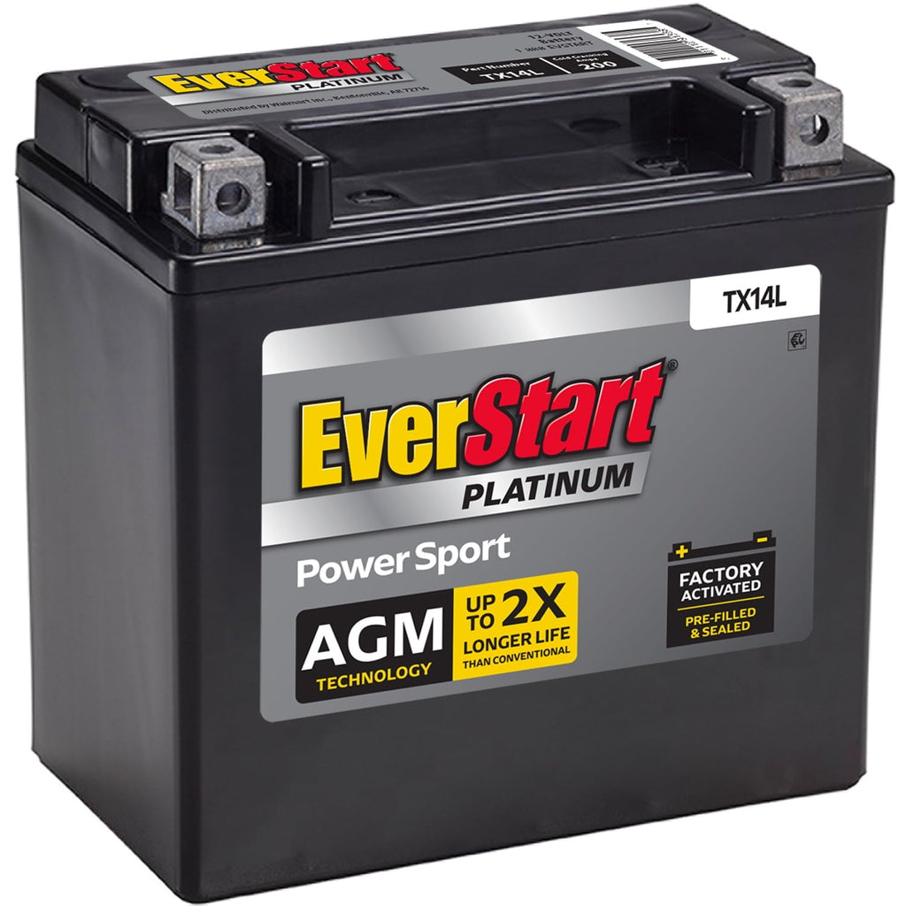 EverStart Platinum AGM Power Sport Battery, Group Size TX14L 12 Volt, 200 CCA