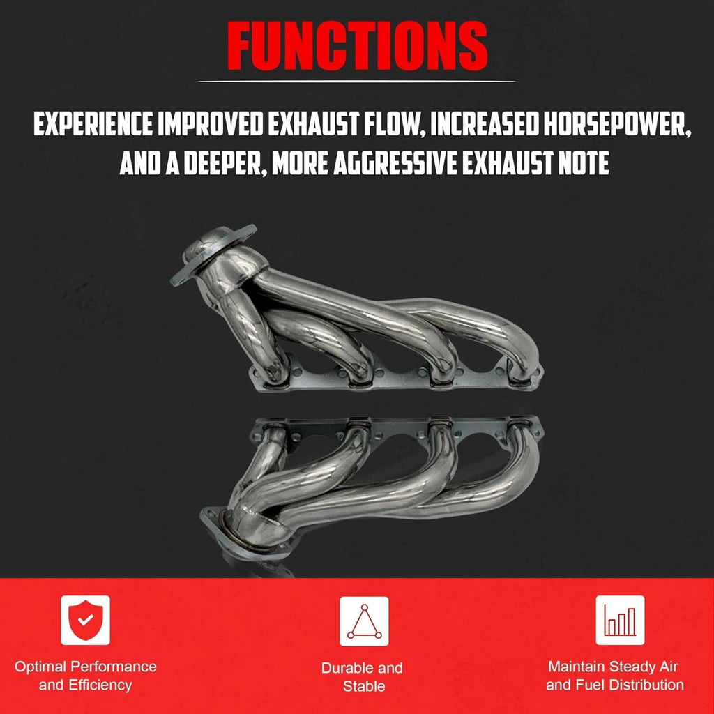 Polished 304 Stainless Steel Shorty Headers for 1979 1993 Ford Mustang 5.0L V8 Fox Body GT LX Upgraded Copper Gaskets Direct Bolt On Exhaust Manifold (Shorty Headers)