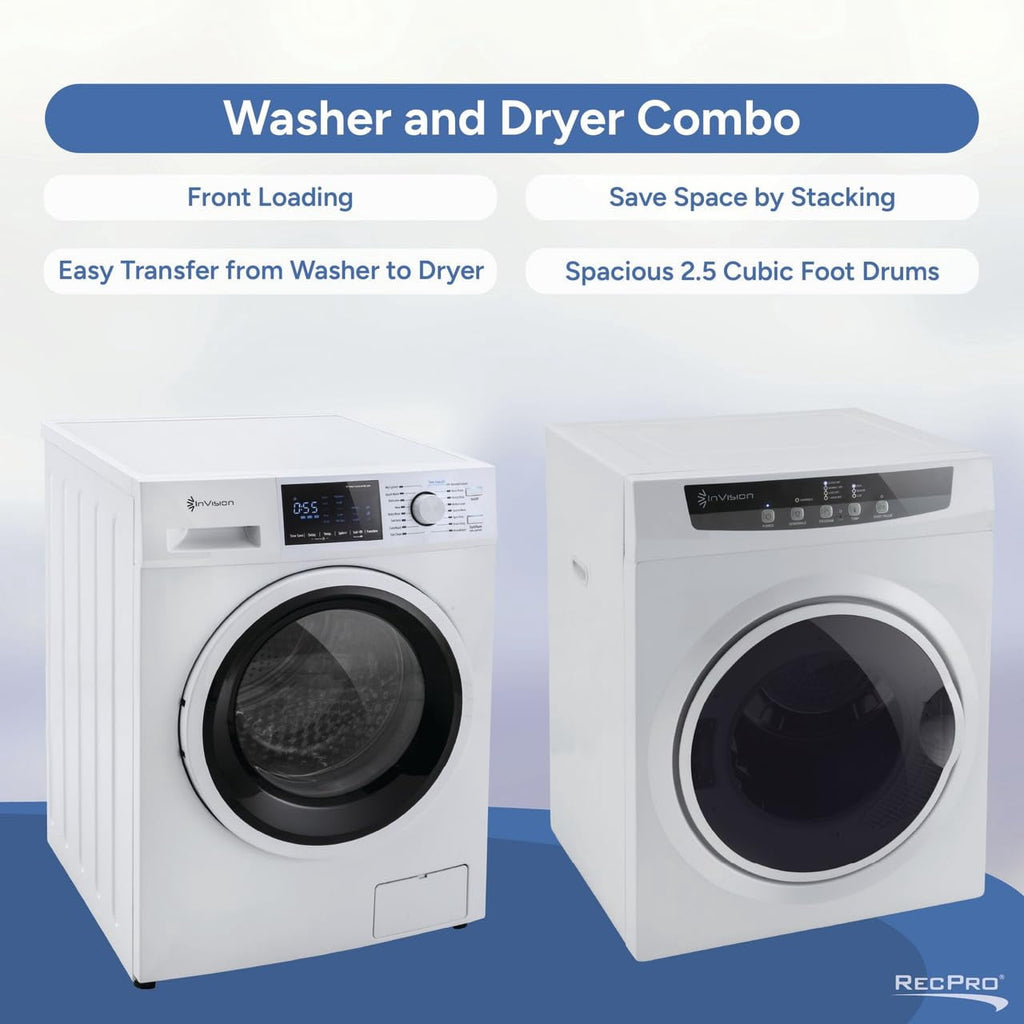 RecPro RV 2.5 Cu Ft White Washing Machine and Dryer Combo Options | Stacking Mounting Kit | Front Load Washer and Dryer (Washing Machine and Dryer Combo)