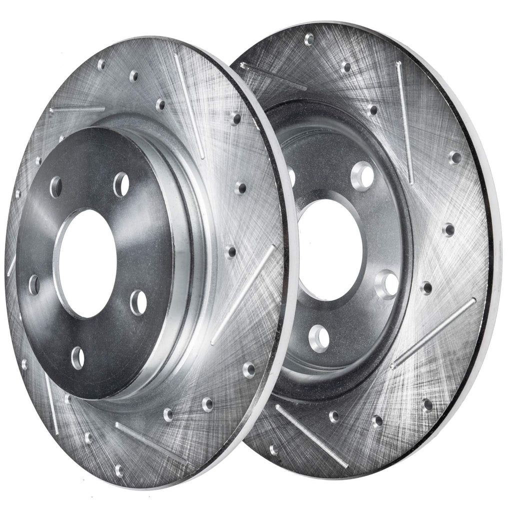Detroit Axle - Brake Kit for 2016-2018 Lincoln MKX 2021-2023 Nautilus, Drilled Brake Rotors Brake Pads: 13.58 Front and 12.44 Solid Rear Rotor