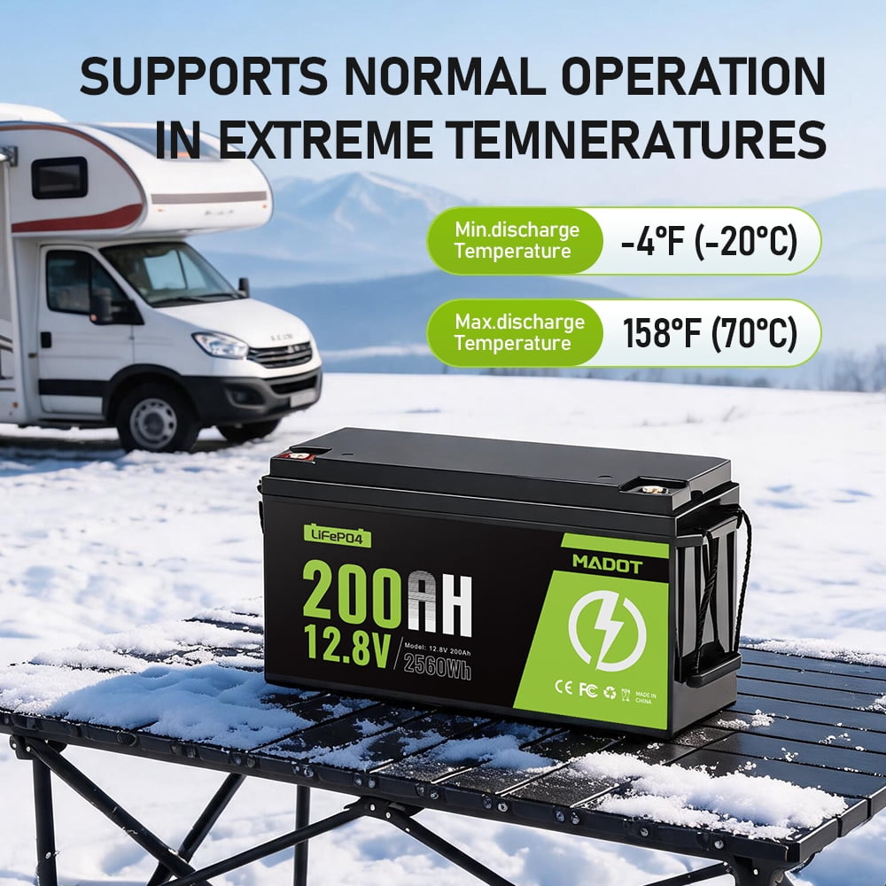 12V 200Ah LiFePO4 Battery 2560Wh Deep Cycle Lithium Battery 200A BMS, 15000+ Cycles, Low-Temp Cutoff Protection, Lithium Battery for RV, Marine, Solar, Off Grid, Backup Power