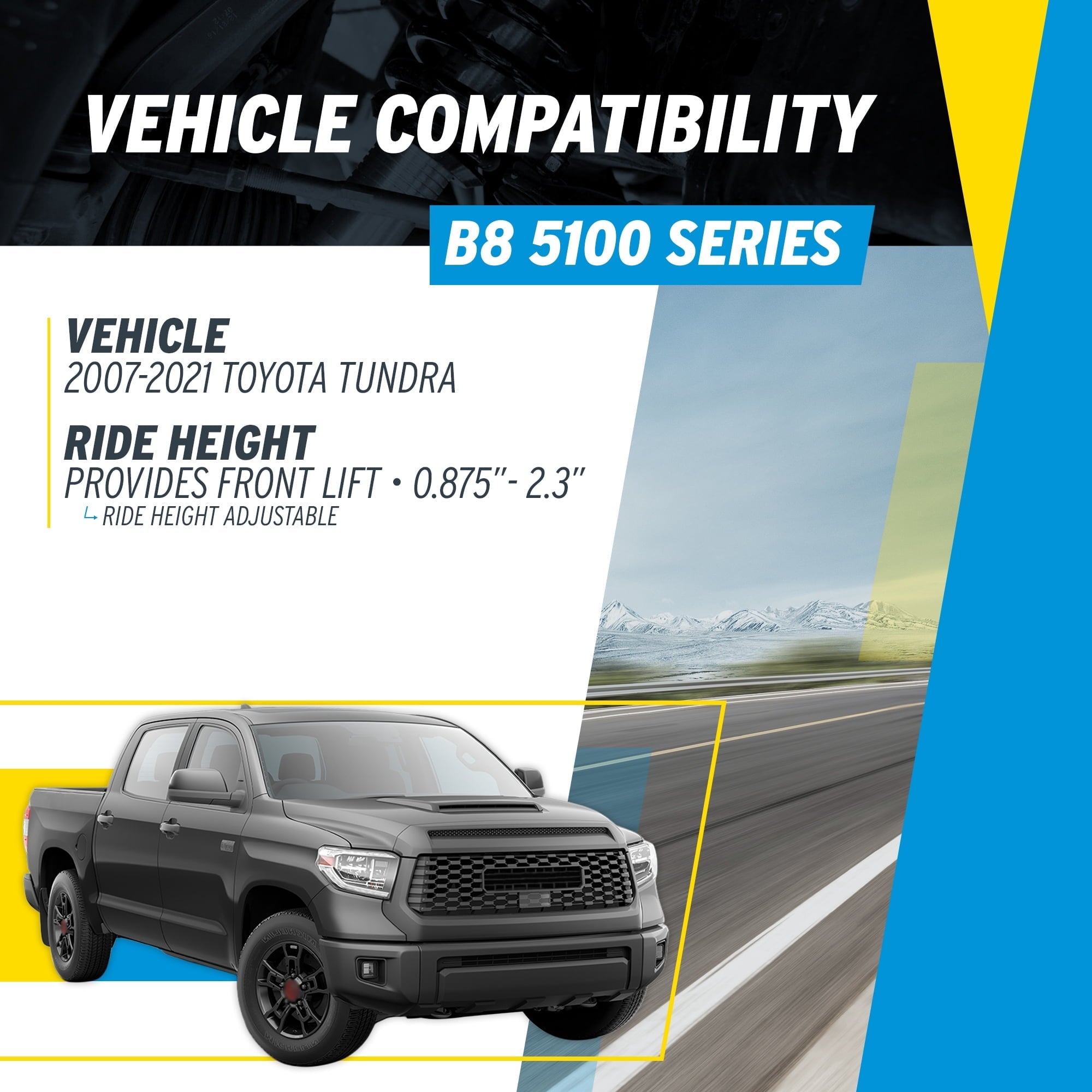 Bilstein Set of Front and Rear B8 5100 Series Shocks Compatible with 2007-2021 Tundra with 0-1 Rear Lift | Provides 0.875-2.3 Front Lift