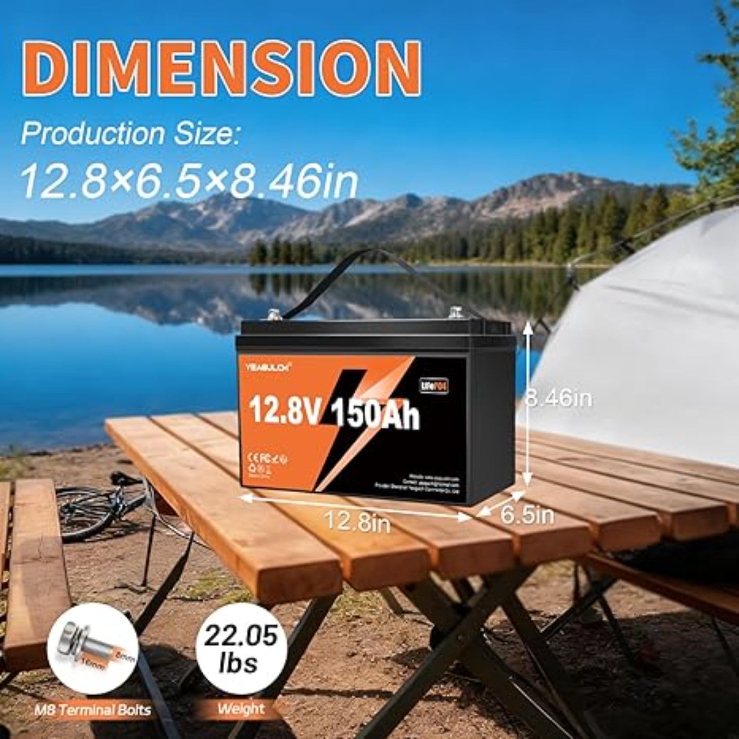 12V 150Ah LiFePO4 Lithium Battery Built-in 100A BMS 1920Wh 15000+ Deep Cycle Rechargable Low Temp Cut Off Battery for Camping, Solar, RV, Marine, Off-Grid Applications