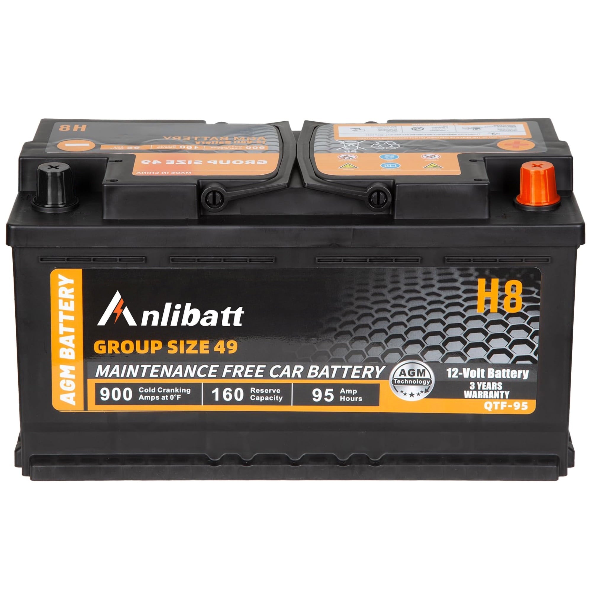 Anlibatt BCI Group 49 Battery, AGM 12 Volt Rechargeable Automotive Batteries for Car, H8 900CCA 95Ah 160RC Maintenance Free
