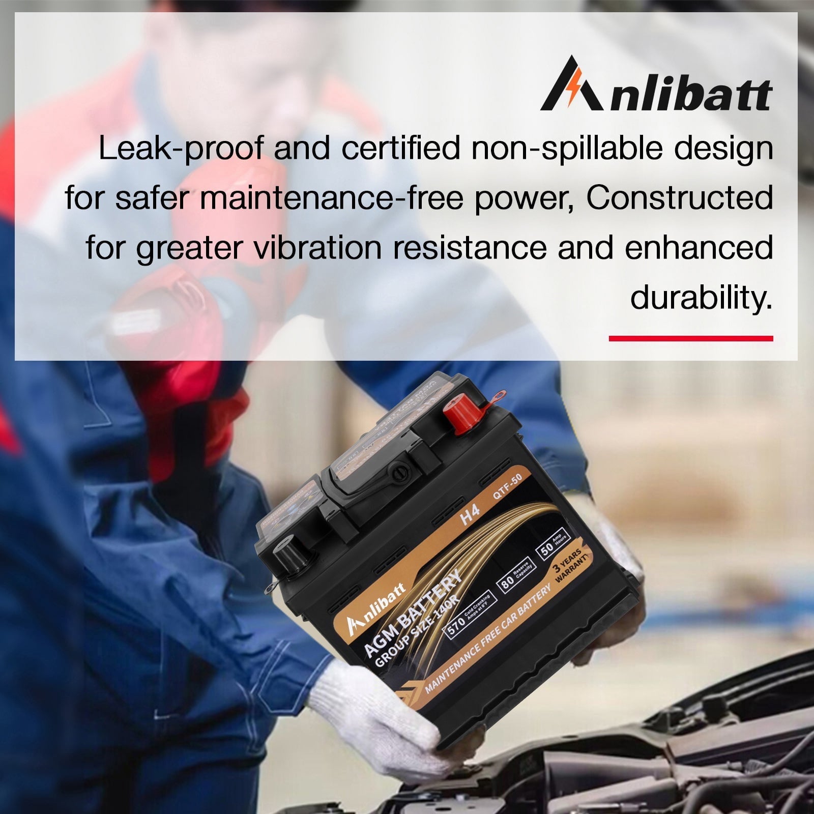 Anlibatt Platinum AGM Group 49 Battery, 12 Volt Rechargeable Automotive Batteries for Car, H8 900CCA 95Ah 160RC