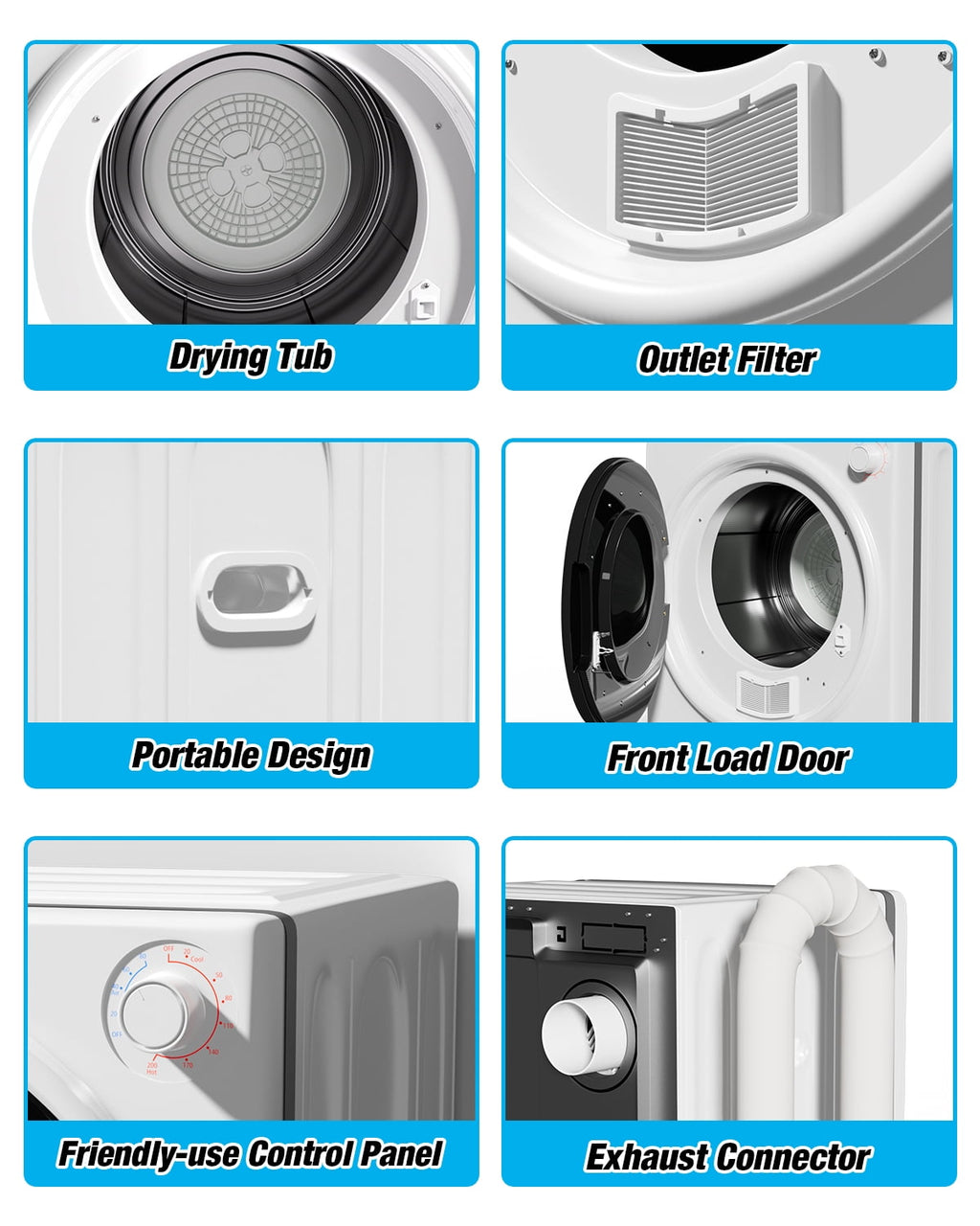 TABU Washer and Dryer Set, 19LBS Fully Automatic Washing Machine & 10LBS Clothes Dryer (White&White)