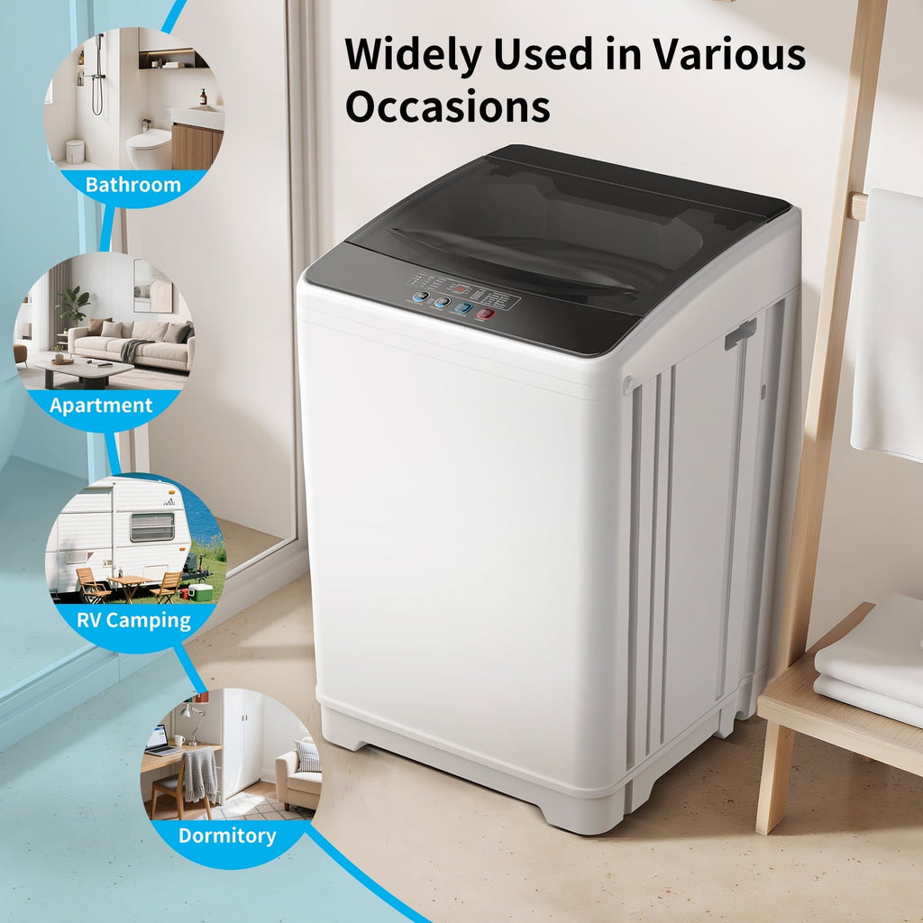 TABU Washer and Dryer Set, 19LBS Fully Automatic Washing Machine & 10LBS Clothes Dryer (White&White)