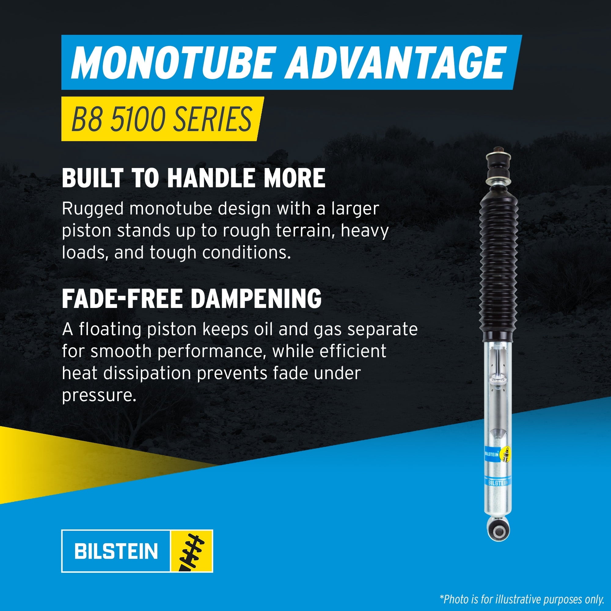 Bilstein Set of Front and Rear B8 5100 Series Shocks with Steering Stabilizer Compatible with 2020-2025 Wrangler with 2-3 Rear Lift