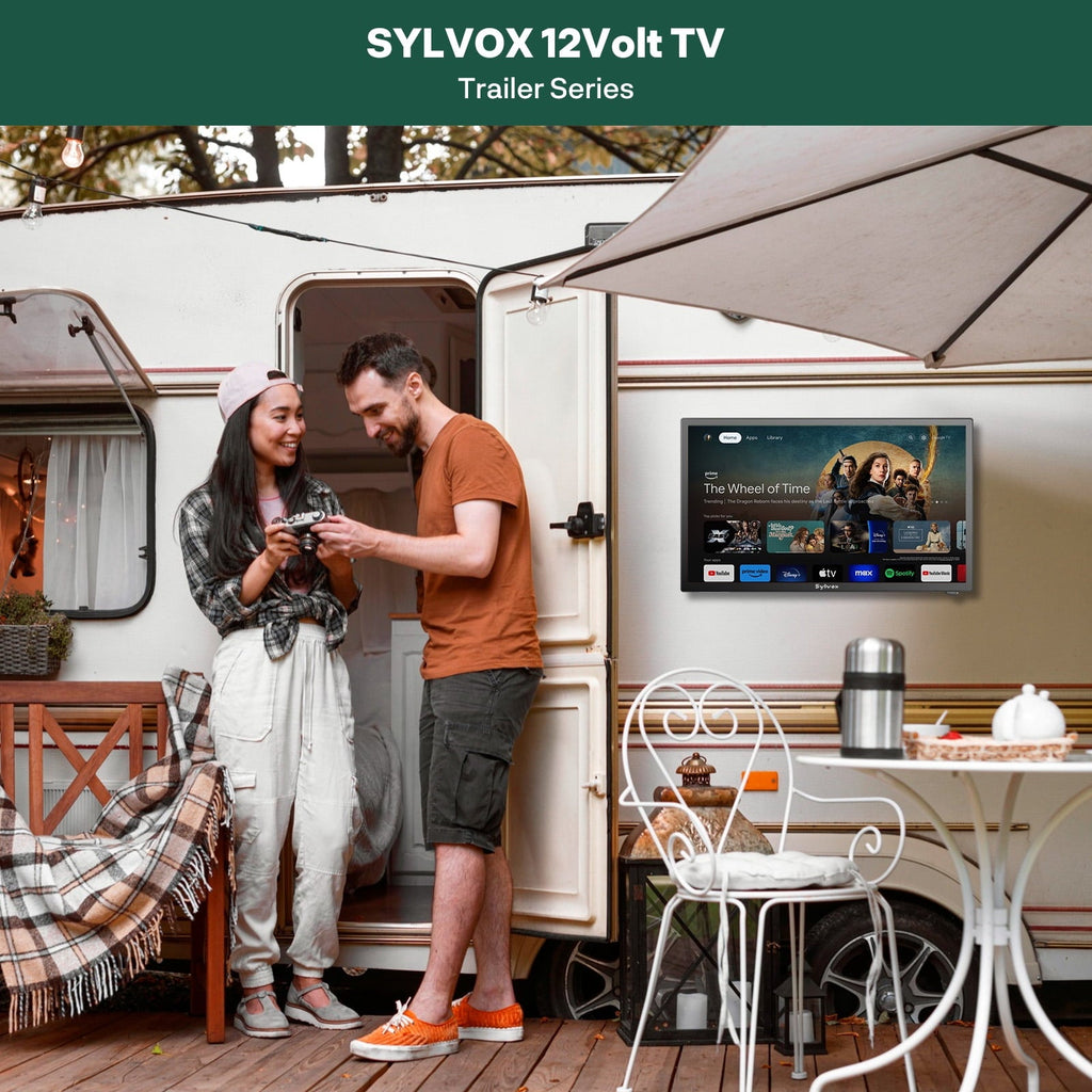SYLVOX 27 Smart RV TV with Wall Mount, 12 Volt TV with Built-in DVD Player, 1080P Google OS ATSC NTSC WiFi Bluetooth HDMI USB, AC/DC Powered, for RV Camper Van (Trailer Series)