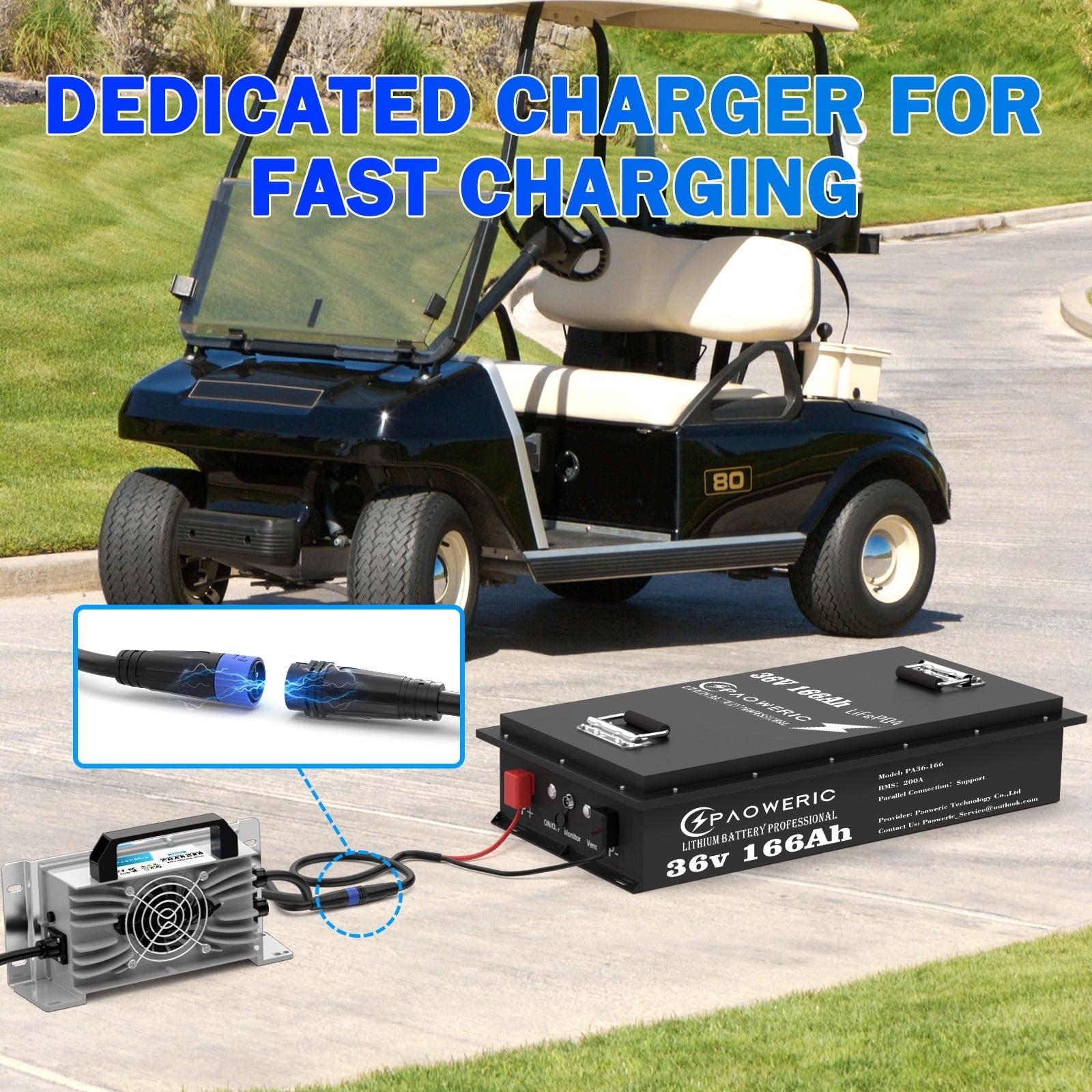 Paoweric 48V 100Ah LiFePO4 Lithium Golf Cart Battery with Charger, Perfect for Golf Cart, Trolling Motor