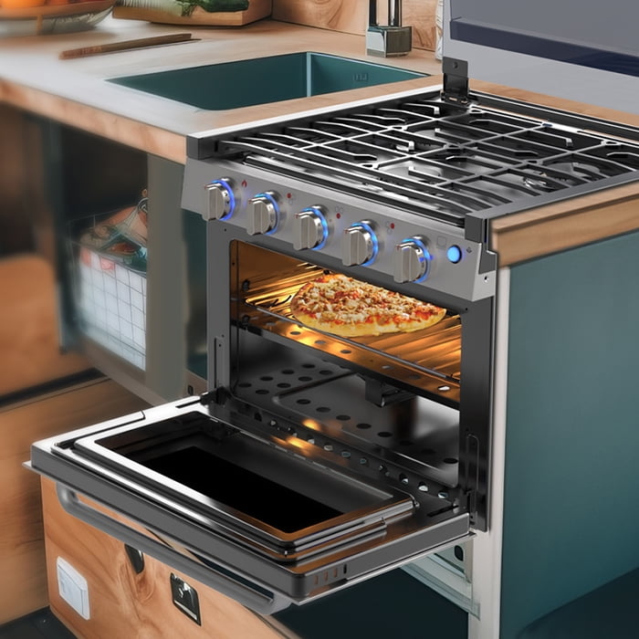CAMPLUX Classic 17 In RV Propane Gas Range Oven with 3 Burners Cooktop, Stove Oven Combo, Stainless Steel