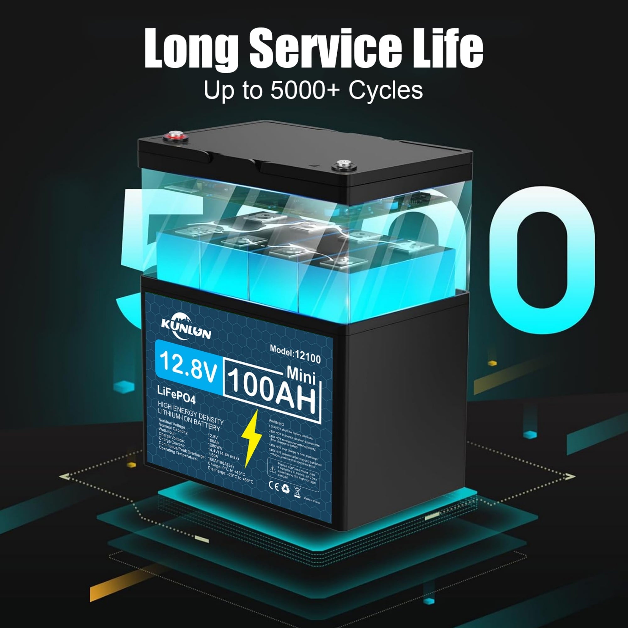 12V 100Ah LiFePO4 Lithium Battery, Deep Cycle, Perfect for RV, Trolling Motor