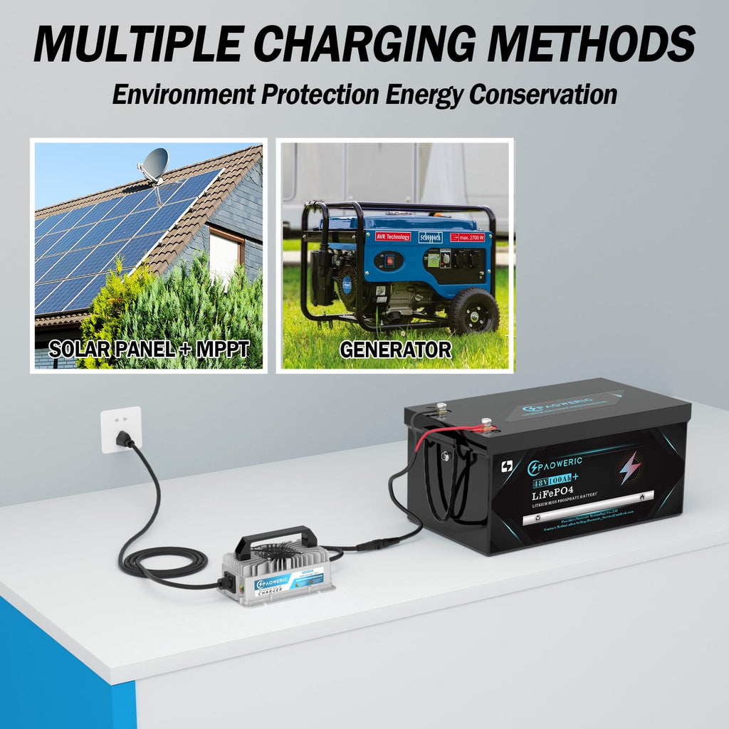 Paoweric 48V 100Ah LiFePO4 Lithium Golf Cart Battery with Charger, Perfect for Golf Cart, Trolling Motor