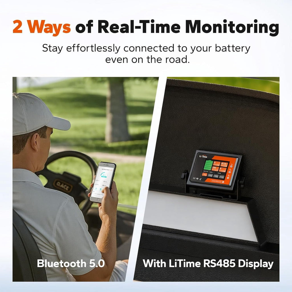 LiTime 48V Lithium Golf Cart Battery Kit, Up to 5.12KW Output, CAN&RS485 Communication, Bluetooth 5.0, 4000+ Cycles, IP65 Waterproof, Perfect for Golf Carts,Home