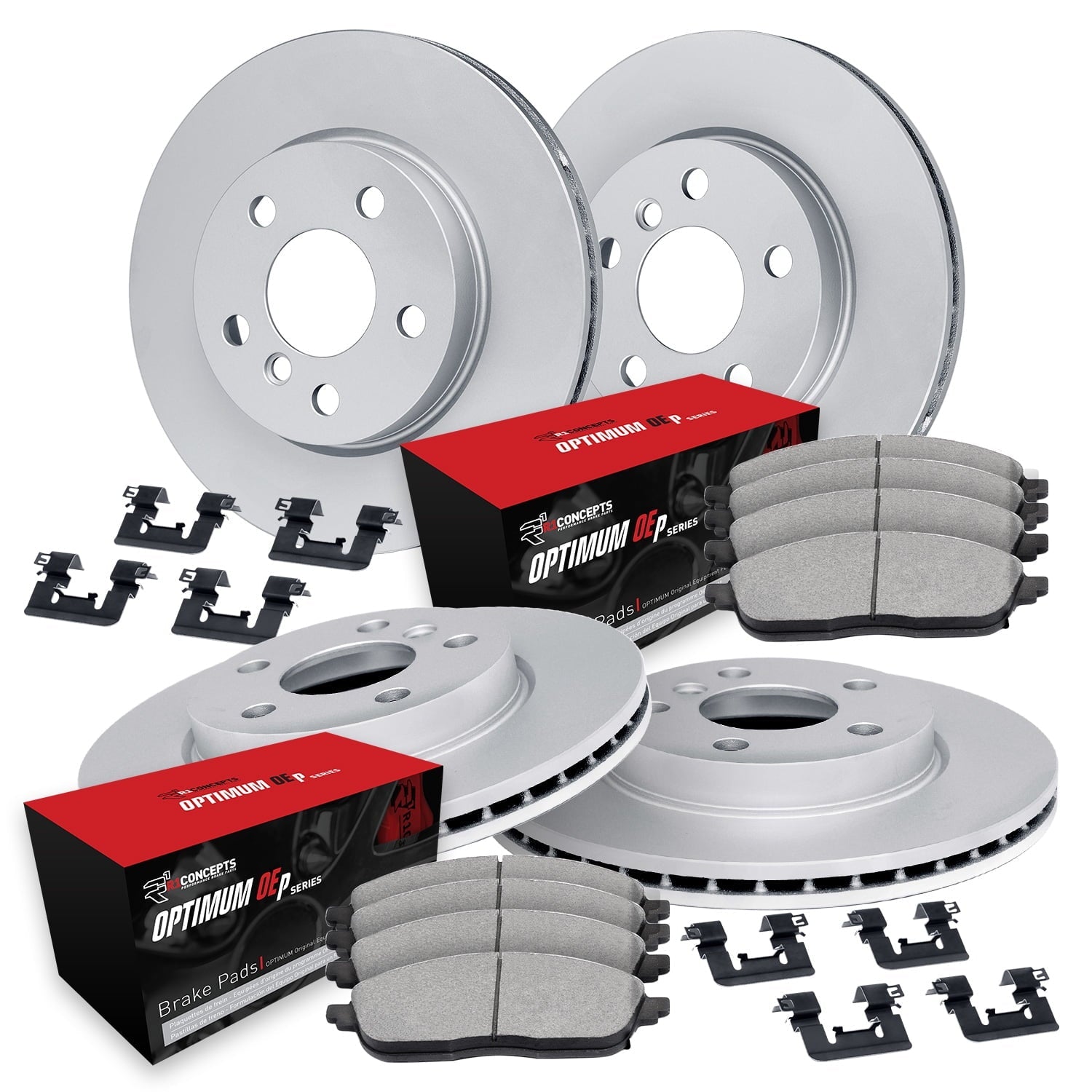 R1 Concepts Front Rear Brakes and Rotors Kit |Front Rear Brake Pads| Brake Rotors and Pads| Optimum OEp Brake Pads and Rotors |Hardware Kit WJUH2-31139