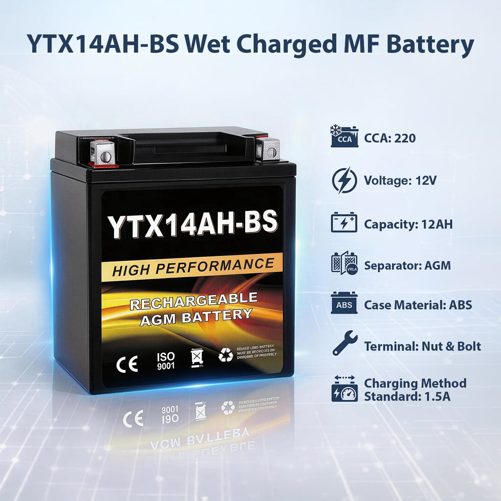 Anlibatt YTX14-BS Motorcycle Battery 12V 12Ah 200CCA Rechargeable Sealed Batteries Powersport Replacement for ATV, Scooter, Jet ski, Dirt Bike