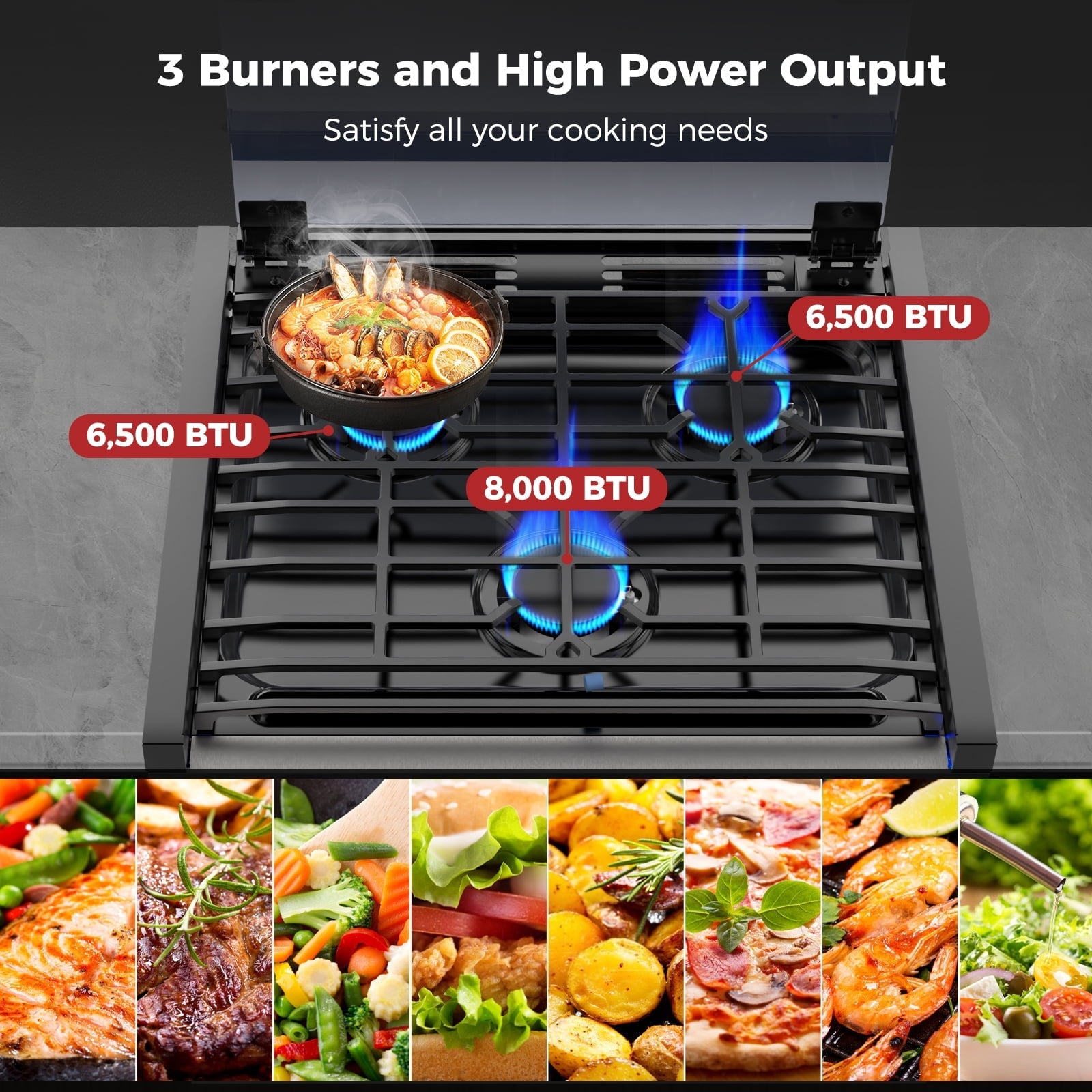 CAMPLUX Classic 17 In RV Propane Gas Range Oven with 3 Burners Cooktop, Stove Oven Combo, Stainless Steel