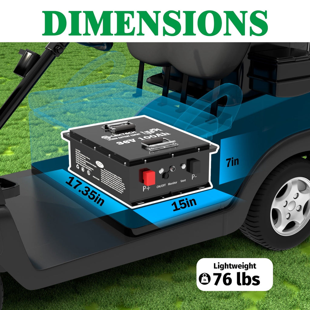 36V 100Ah Lithium Golf Cart Battery, with Touch Monitor & Mobile APP, 200A BMS, 3840Wh Energy, Perfect for Golf Carts, Solar