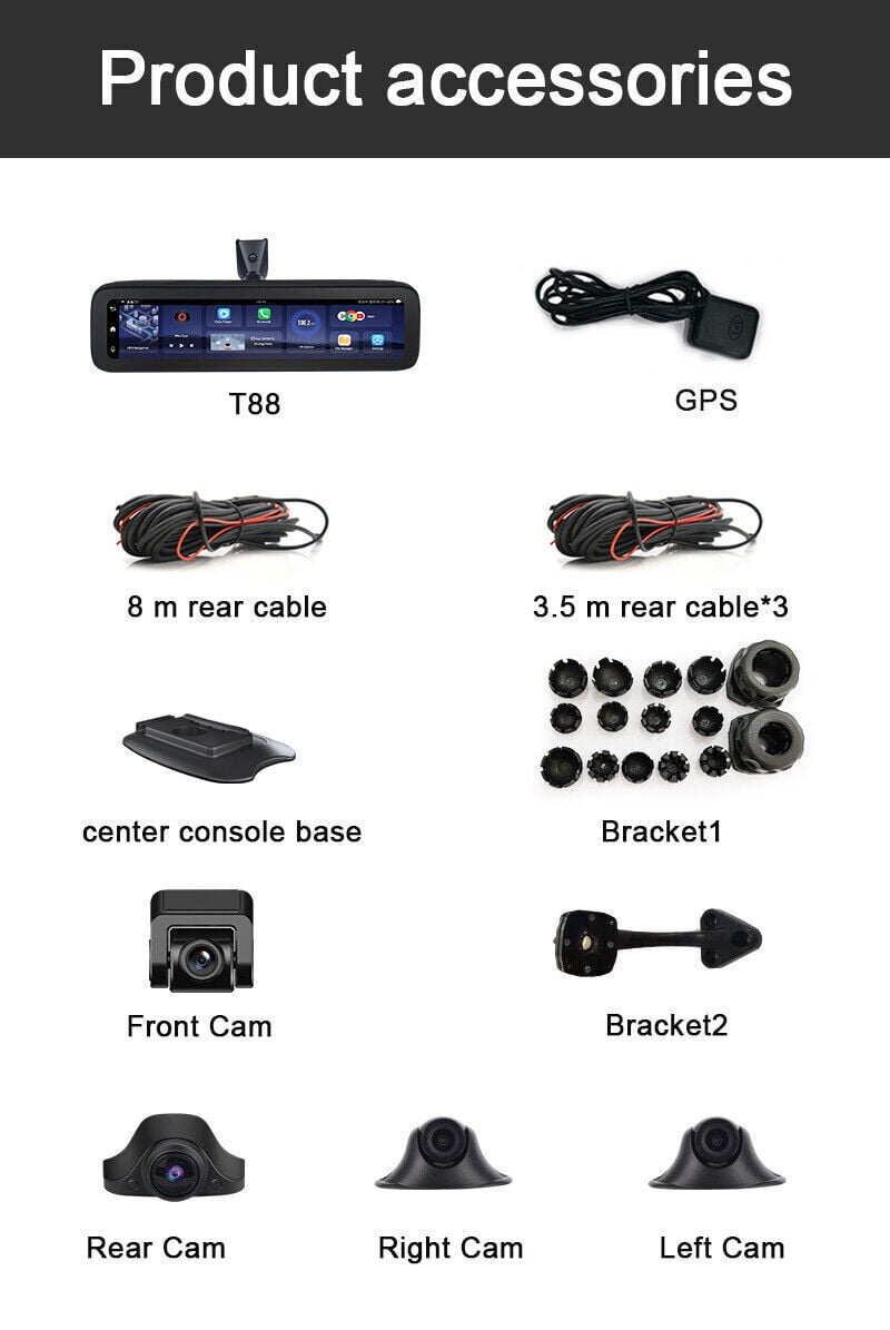 360-degree Panoramic 4CH Cameras Lens Car Dvr Backup Mirror Dash Camera with Gps