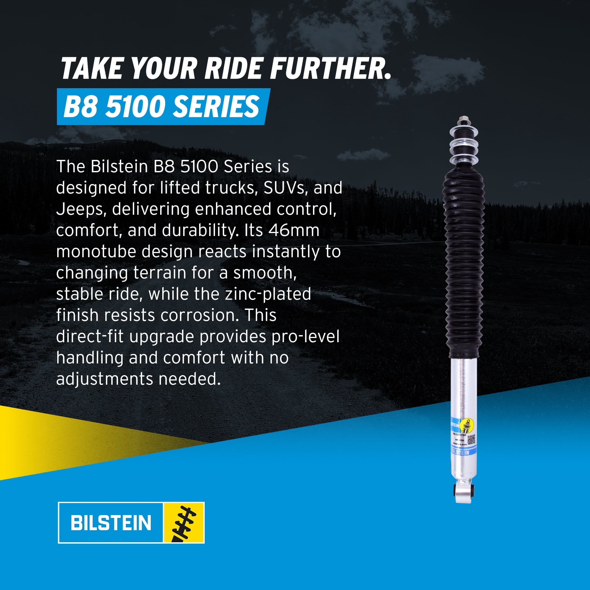 Bilstein Set of Front and Rear B8 5100 Series Shocks Compatible with 2007-2021 Tundra with 0-1 Rear Lift | Provides 0.875-2.3 Front Lift