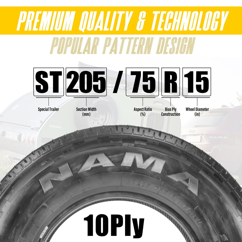 NAMA ST205/75R15 Trailer Tires Set of 4-205/75/15 Trailer Tire 10 Ply Load Range E Heavy Duty Radial Tires