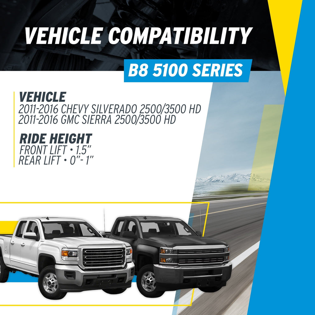 Bilstein Set of Front and Rear B8 5100 Series Shocks Compatible with 2011-2025 Silverado / Sierra 2500 / 3500 HD with 1.5 Front & 0-1 Rear Lift