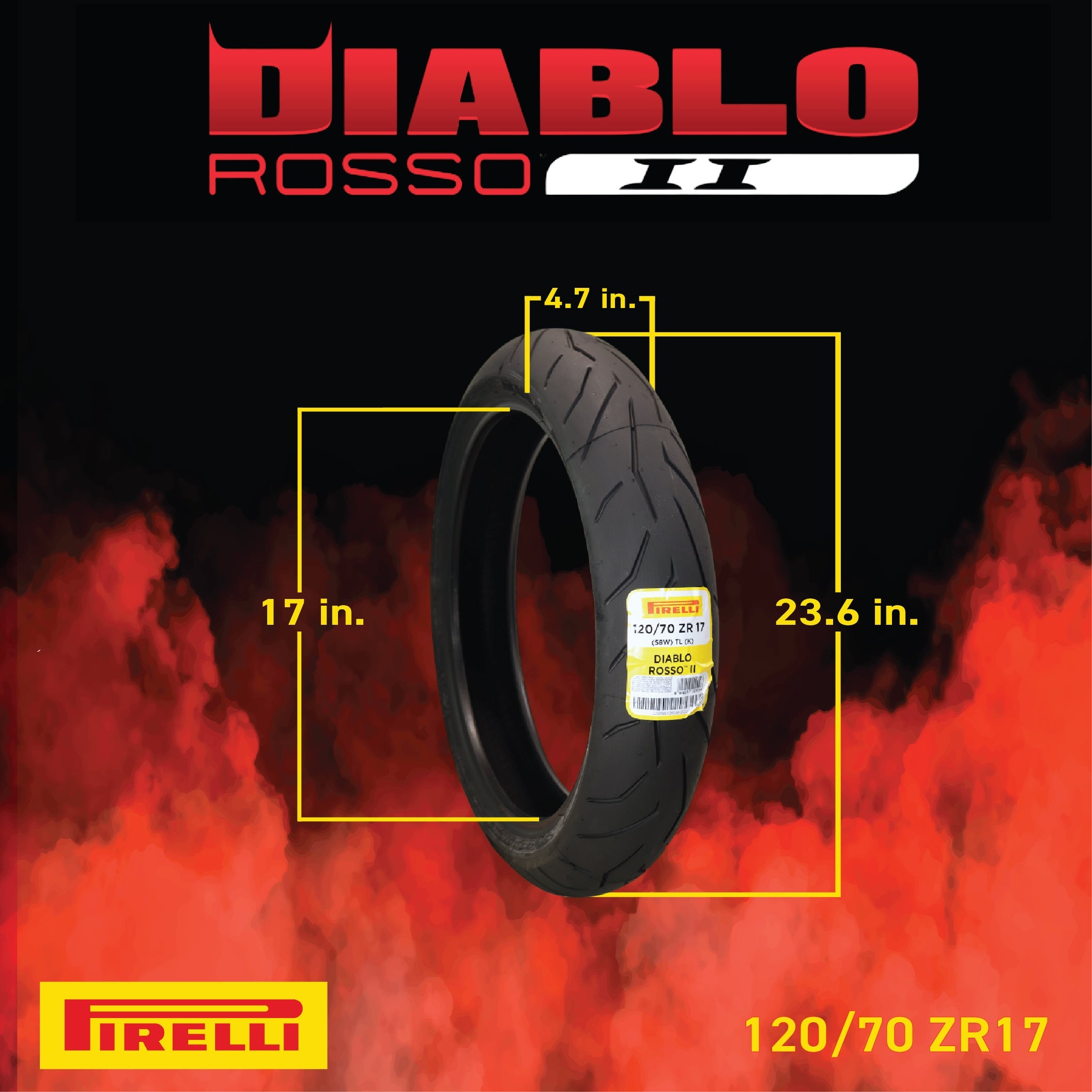 Pirelli Diablo Rosso II Tire Set with Keychain: 120/70 ZR 17 M/C (58W) TL (K) Front & 180/55 ZR 17 M/C (73W) TL Rear Motorcycle Tires- Sport Performance for Road Use