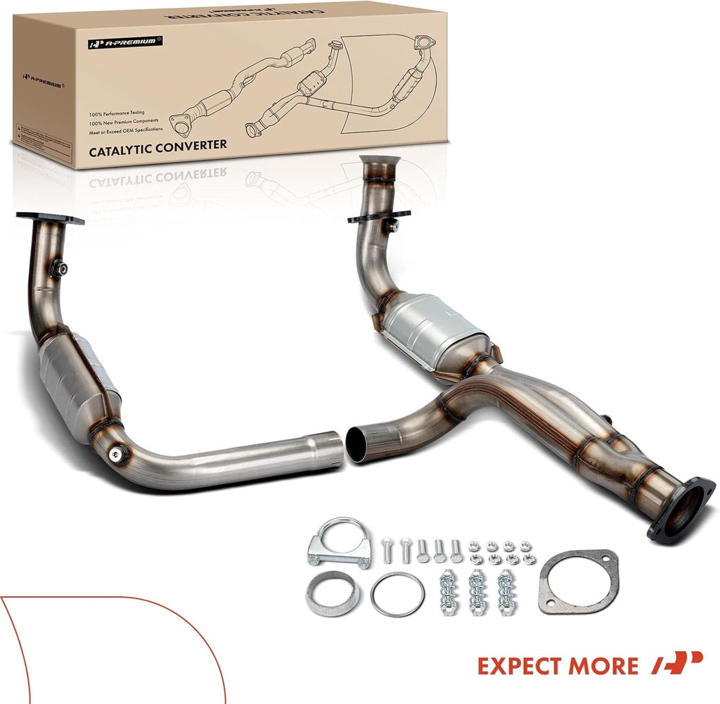 A-Premium Catalytic Converter Kit Direct-Fit Compatible with 1999-2006 Chevy, GMC & Cadillac Models - Silverado 1500 Avalanche Suburban Tahoe Sierra Yukon Escalade - 4.3L 4.8L 5.3L - EPA Compliant