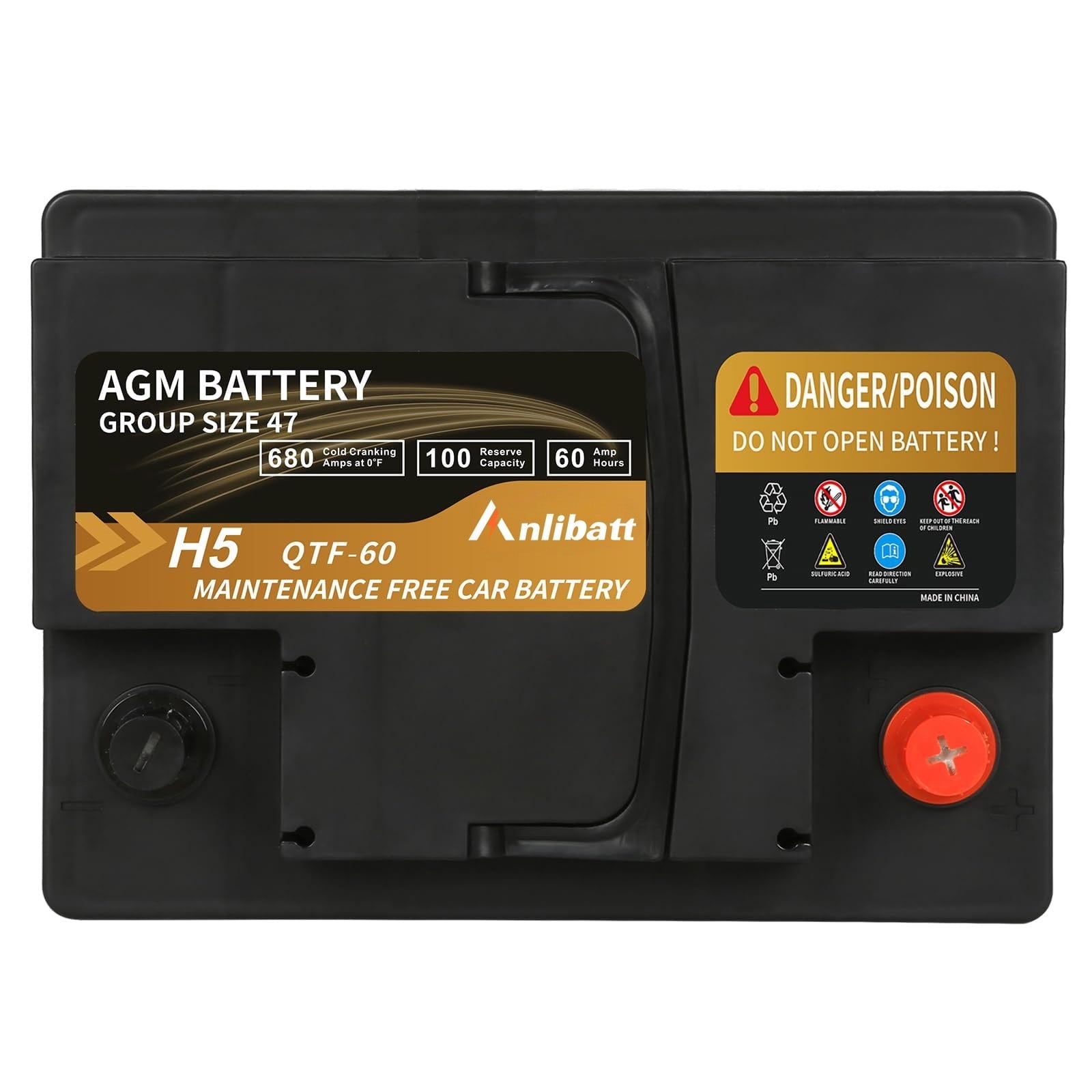 Anlibatt Car AGM Battery Group Size 48 H6 Start Stop Battery 12V 70Ah 760CCA Maintenance Free Rechargeable