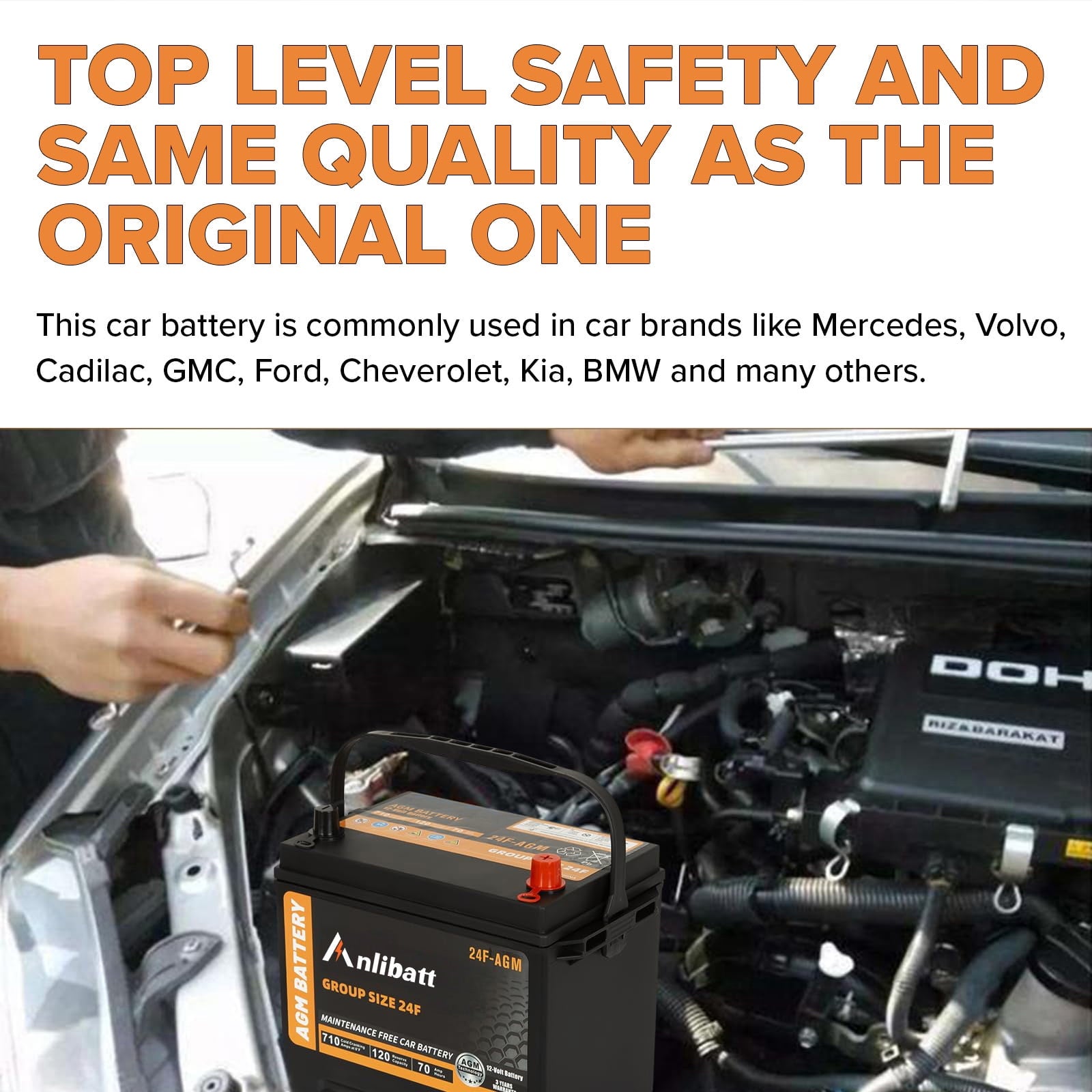 Anlibatt BCI Group 49 Battery, AGM 12 Volt Rechargeable Automotive Batteries for Car, H8 900CCA 95Ah 160RC Maintenance Free