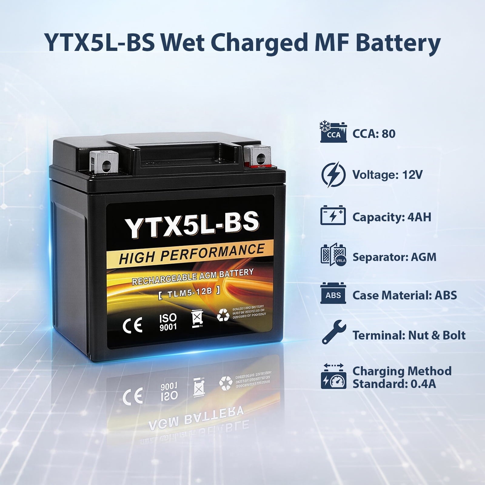 Anlibatt YTX14-BS Motorcycle Battery 12V 12Ah 200CCA Rechargeable Sealed Batteries Powersport Replacement for ATV, Scooter, Jet ski, Dirt Bike