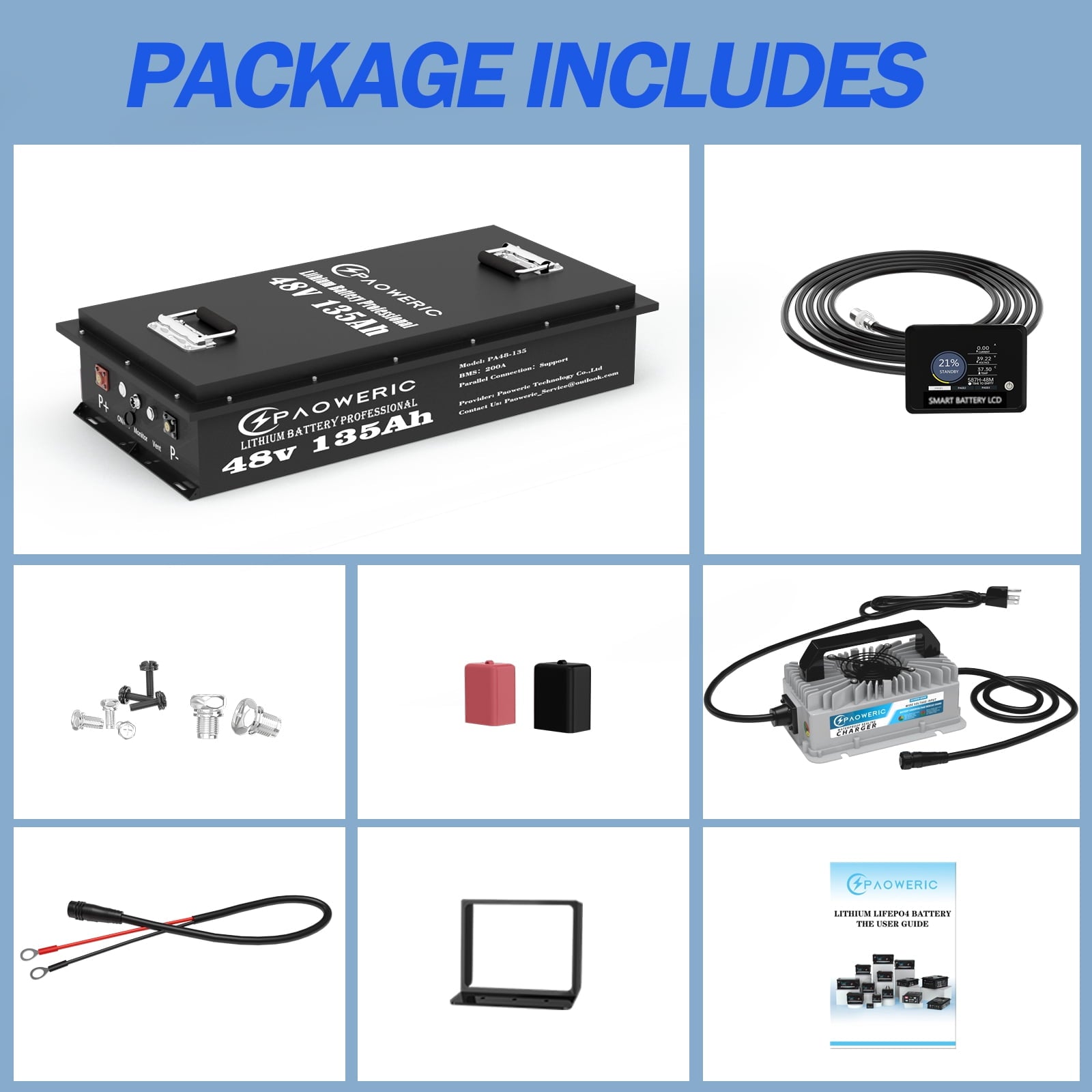 Paoweric 48V 100Ah LiFePO4 Lithium Golf Cart Battery with Charger, Perfect for Golf Cart, Trolling Motor